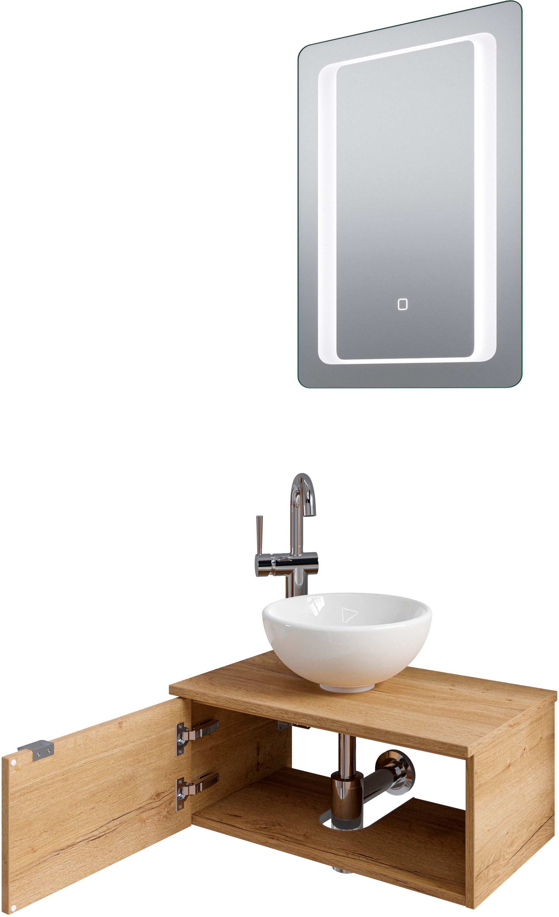 Saphir Badmöbel-Set »Serie 6915«, (4 St.), Gäste-Bad, 61 cm breit, mit LED-Spiegel, offenem Fach und 1 Tür