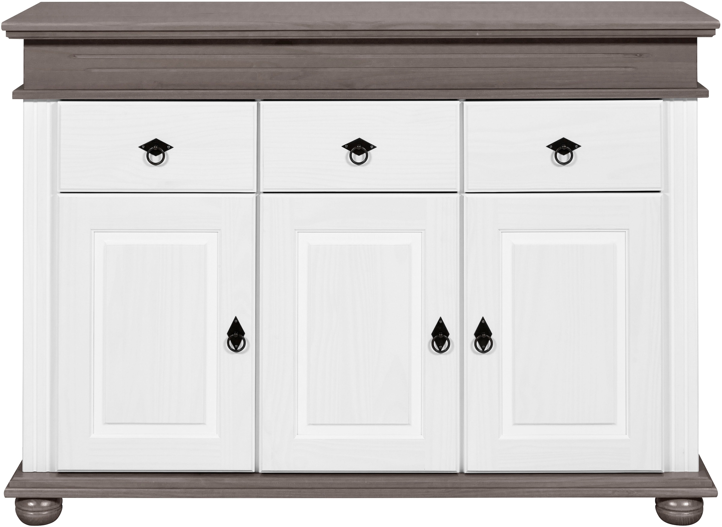 Inter Link Anrichte »Halmaro, Kiefer Massivholz, Soft-close, 141 x 46 x 100 cm, Stauraum« 1 Stk. tlg. Sideboard in Weiss, Grau/Lava, Landhausstil, 3 Türen, 3 Schubladen