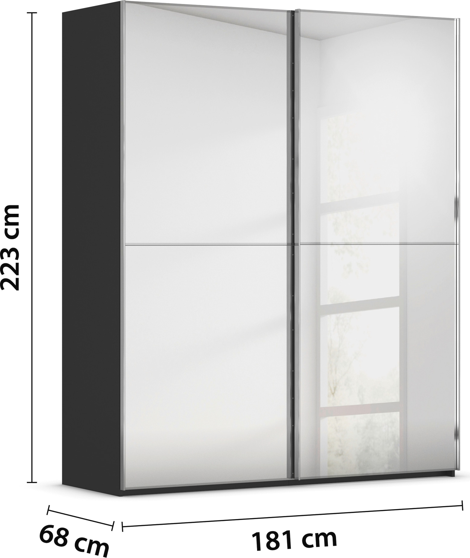 rauch Schwebetürenschrank »Kleiderschrank Schrank Garderobe Schlafzimmerschrank SCALE-DUO«, edle zweigeteilte Türen Spiegelfront und 3 Zierleisten MADE IN GERMANY