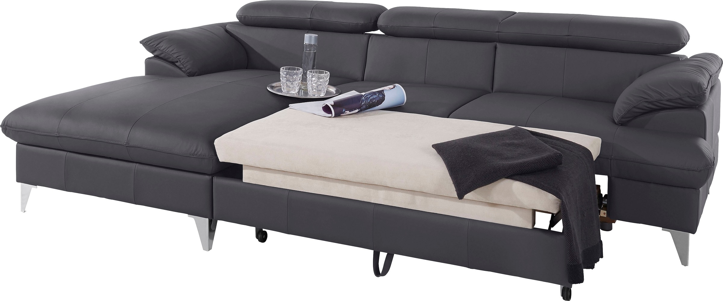 COTTA Polstergarnitur »Caluso L-Form«, (2 tlg.), Set bestehend aus: Ecksofa mit Kopfteilverstellung & Hocker