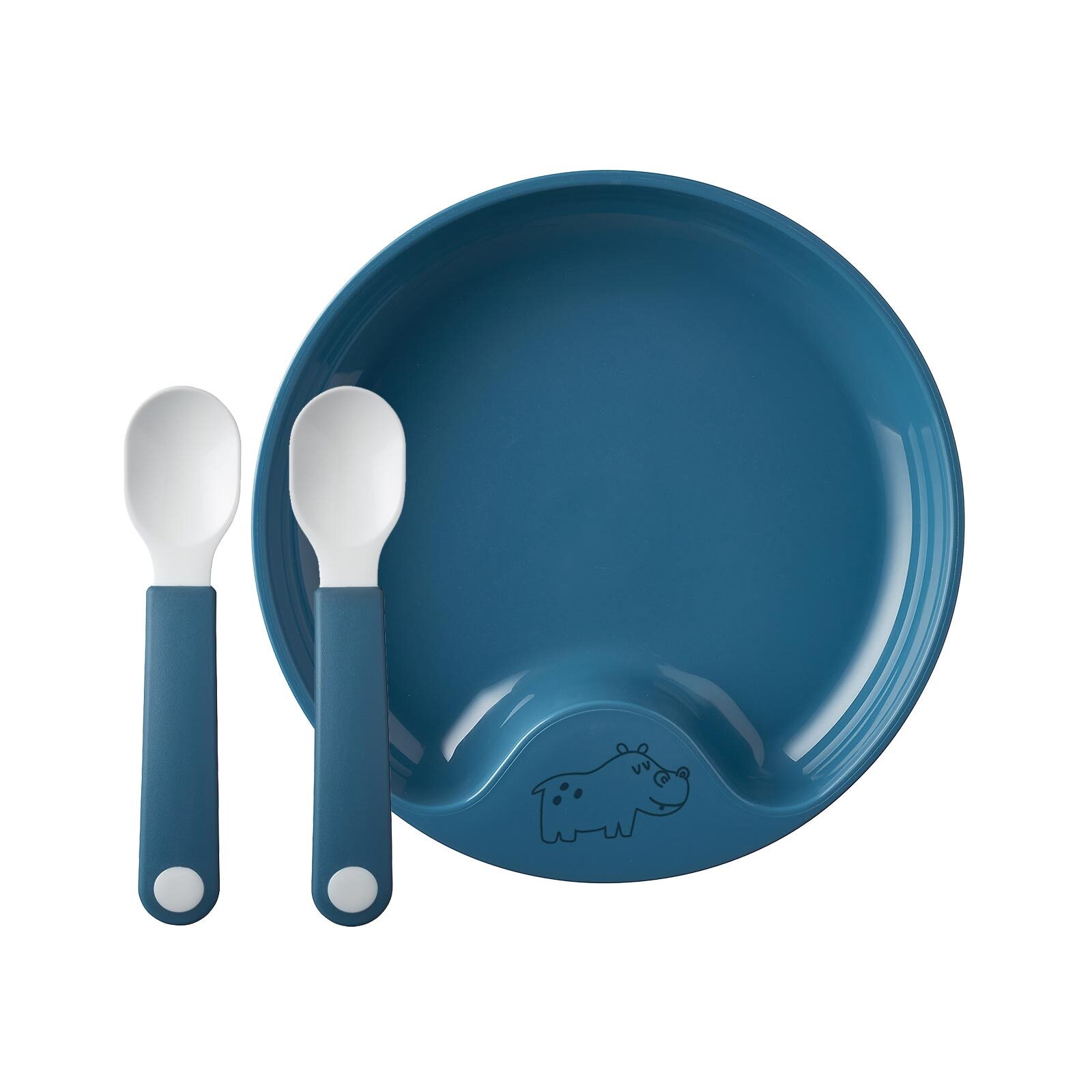 Teller MEPAL "Lernteller mit Lernlöffel Mio ø 17,6 cm", blau (tiefblau), Speiseteller