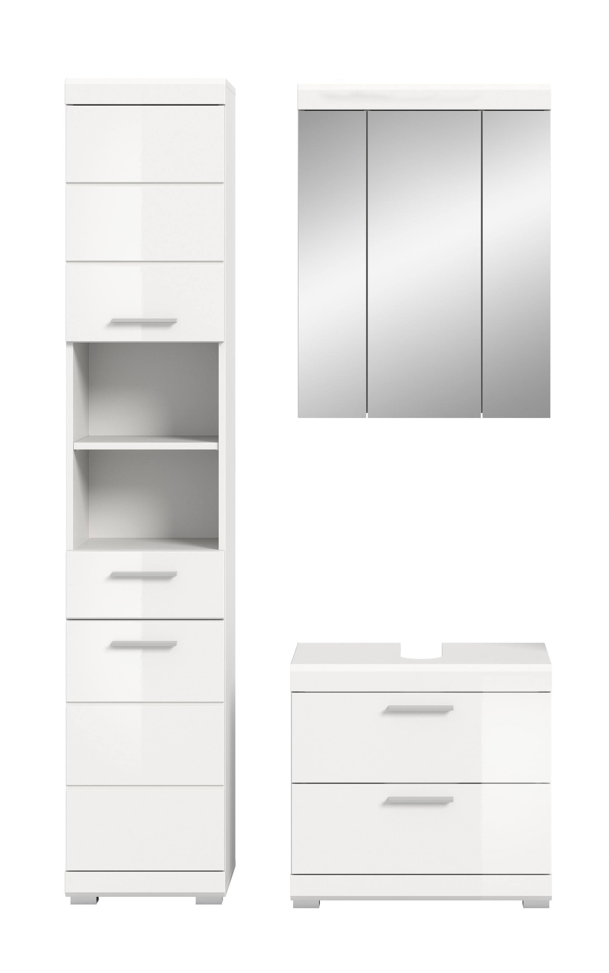 INOSIGN Badmöbel-Set »Siena, 3 teilig, bestehend aus:«, (Set), Hochschrank, Waschbeckenunterschrank, Spiegelschrank