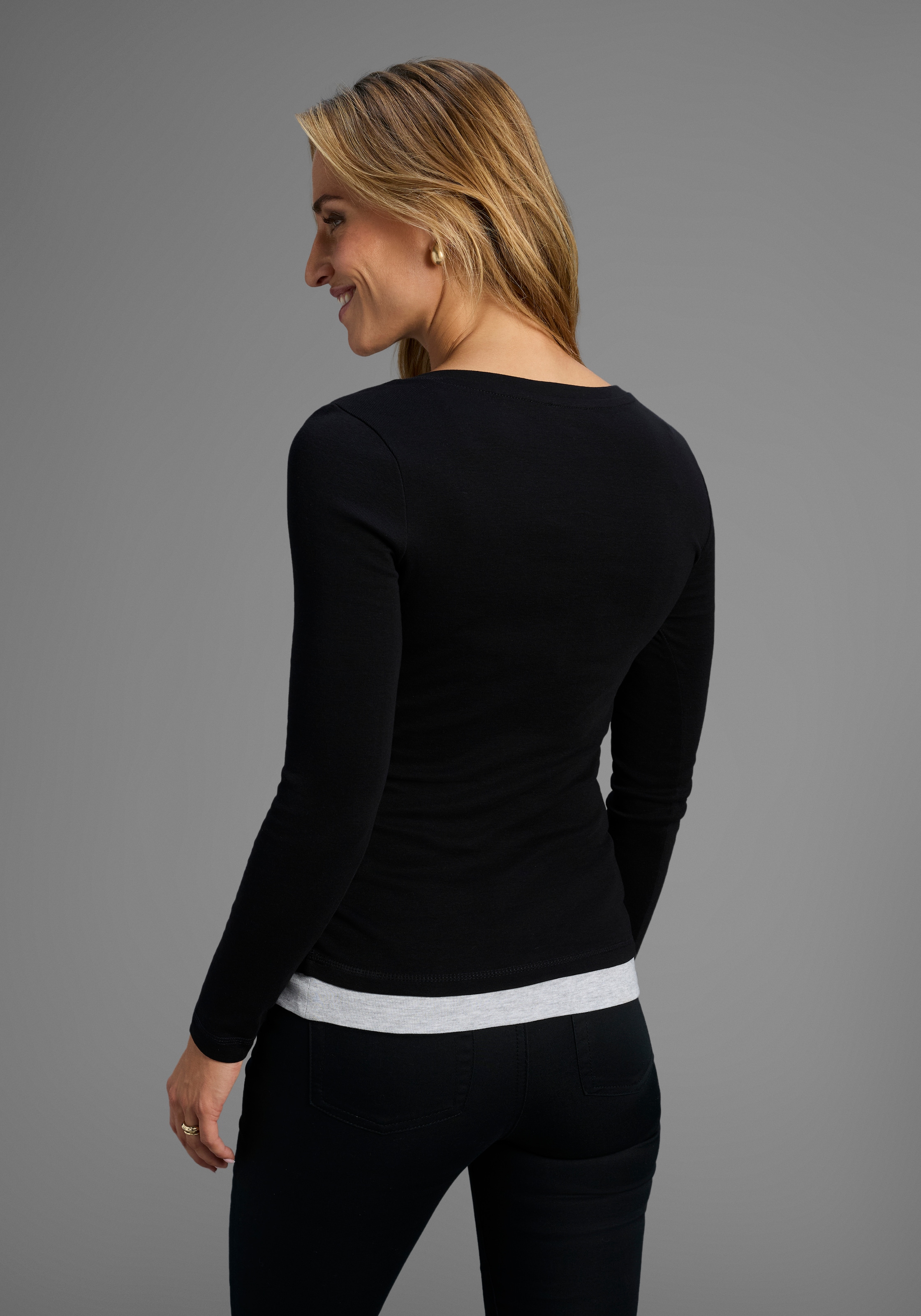 Flashlights 2-in-1-Langarmshirt, figurbetonte Passform, Rundhalsausschnitt, elastisches Material