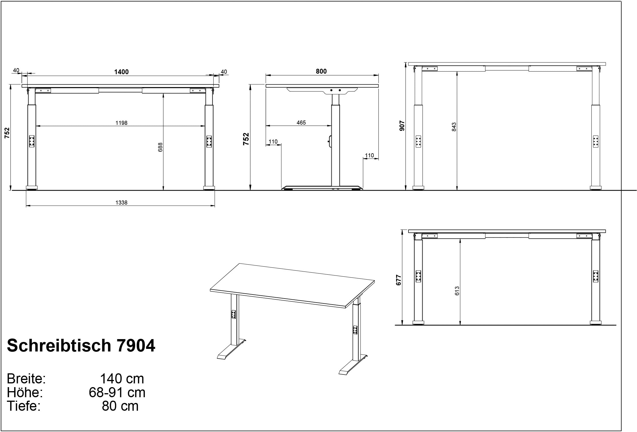 GERMANIA Schreibtisch »Downey, mechanisch höhenverstellbar«, moderne Farbvariationen, Breite 120/140/160/180 cm, Made in Germany