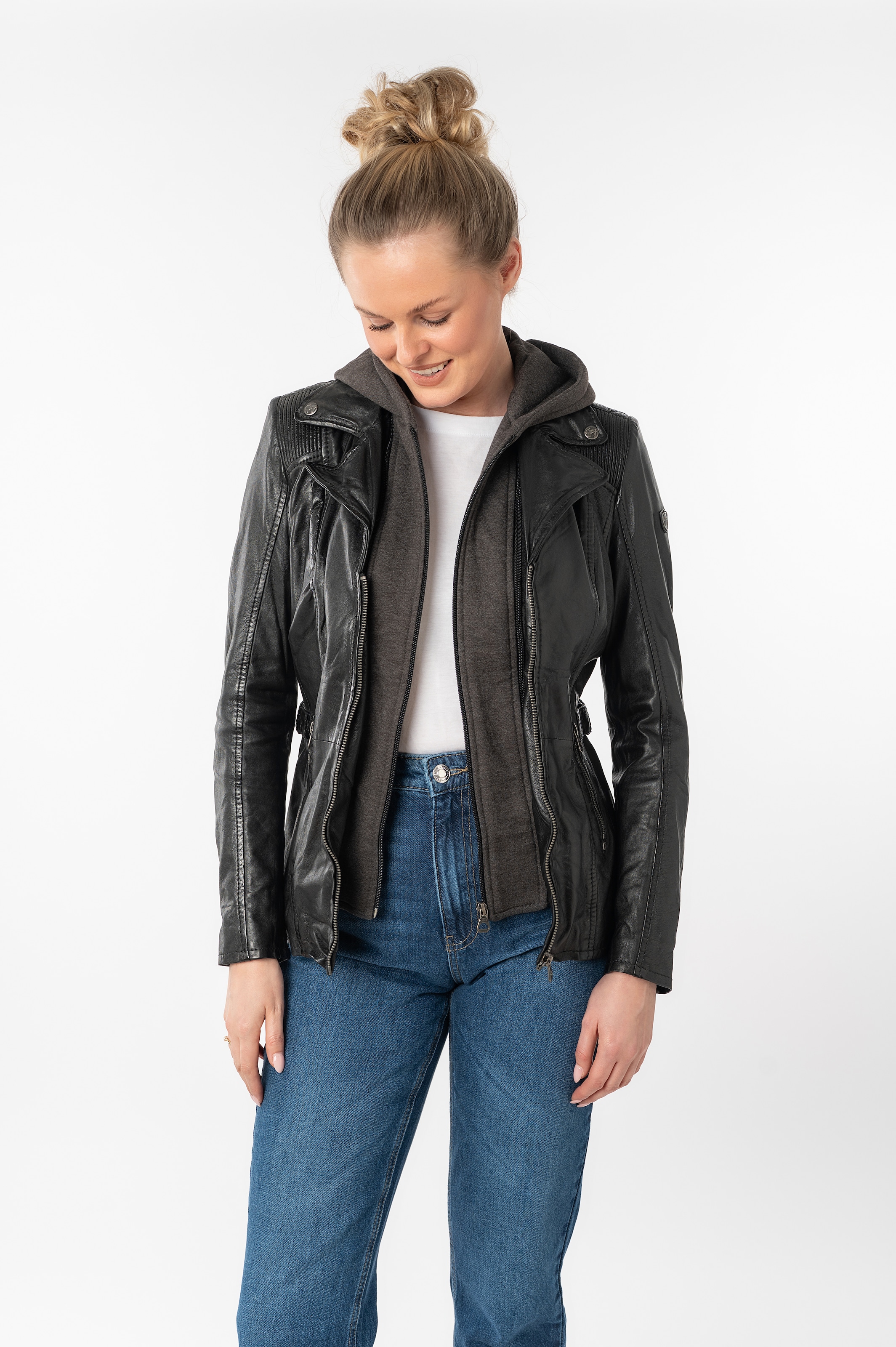 Mauritius Lederjacke »Adelyn«, mit Kapuze, 2-in-1-Lederjacke