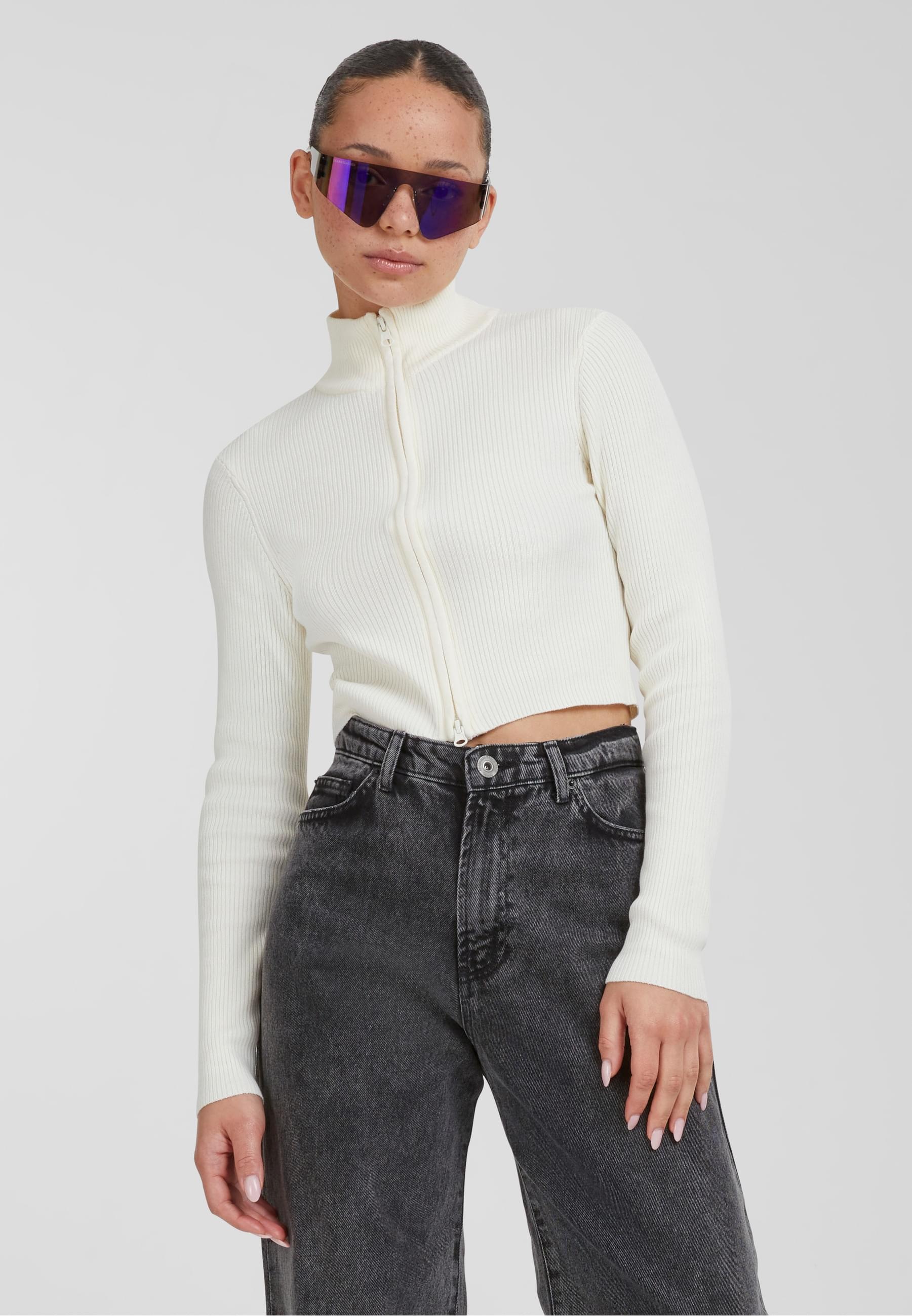 URBAN CLASSICS Cardigan »Urban Classics Damen Ladies Cropped Rib Knit Zip Cardigan«