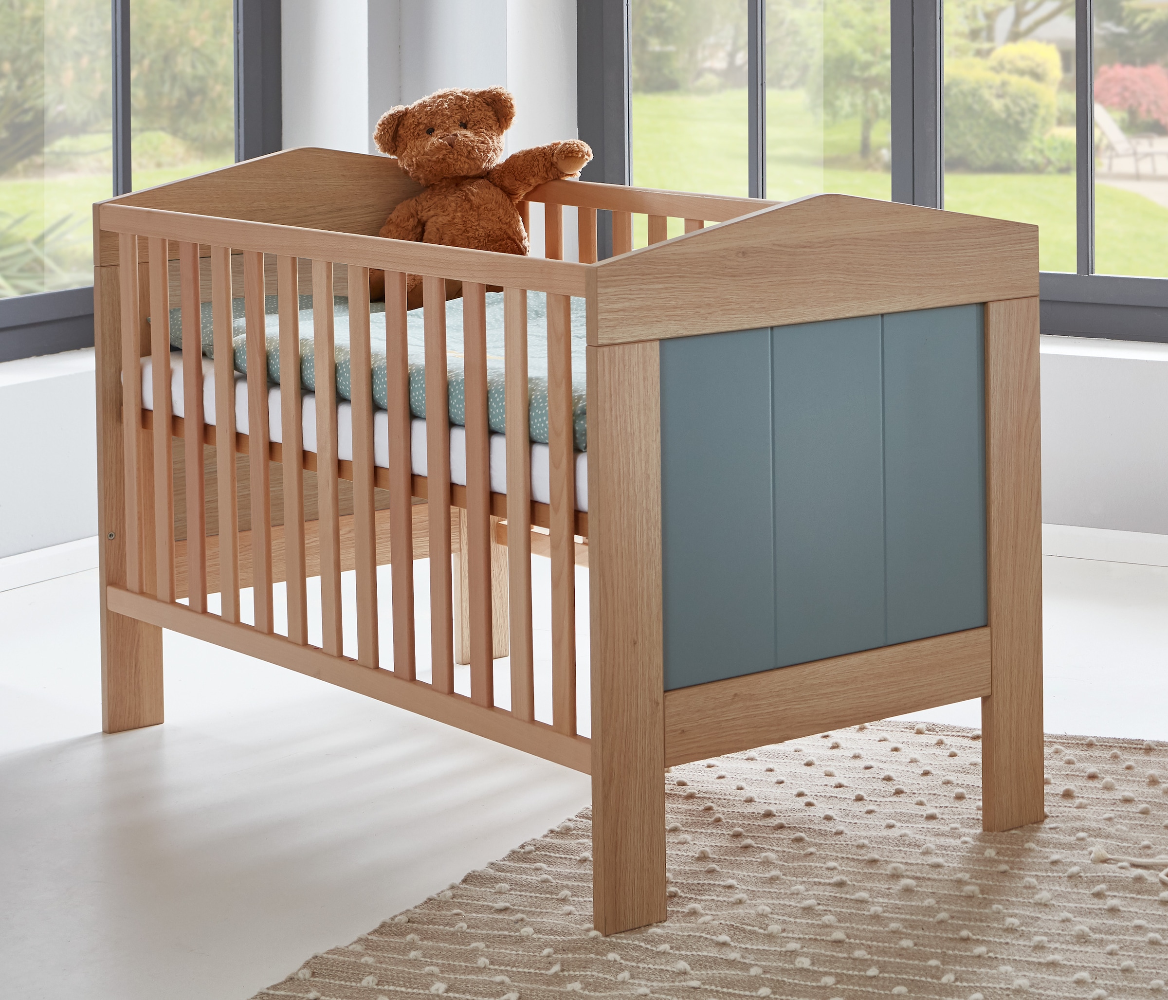 arthur berndt Babyzimmer-Komplettset »Babyzimmer-Set »Roofy« 3-teilig mit 1-türigem Kleiderschrank«, (Set, 3 tlg., Babymöbel-Set »Roofy« Kleiderschrank,Kinderbett+Wickelkommode)