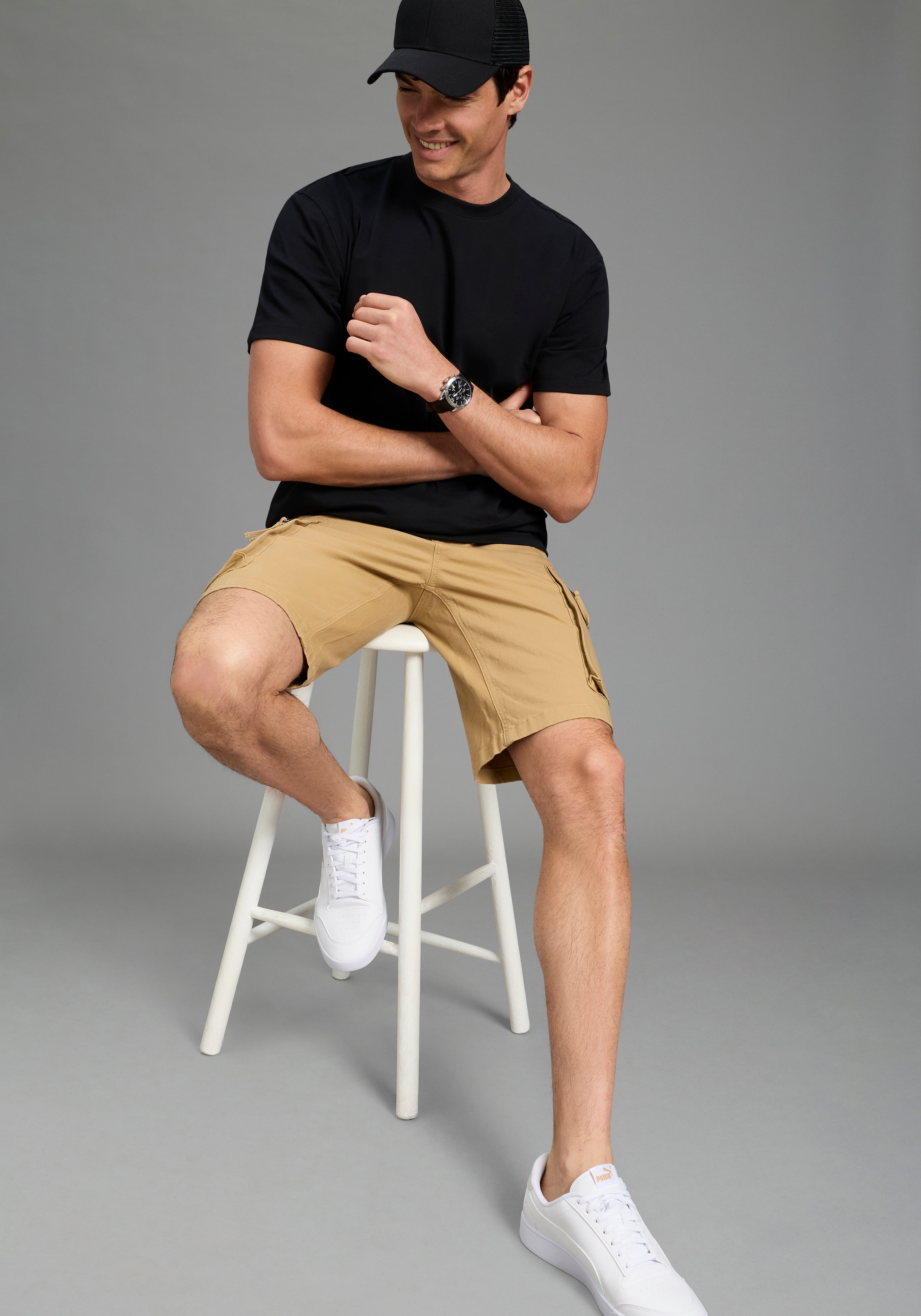 Bruno Banani Cargoshorts  Cargohose mit geradem Bein, mit Bindeband am Bund