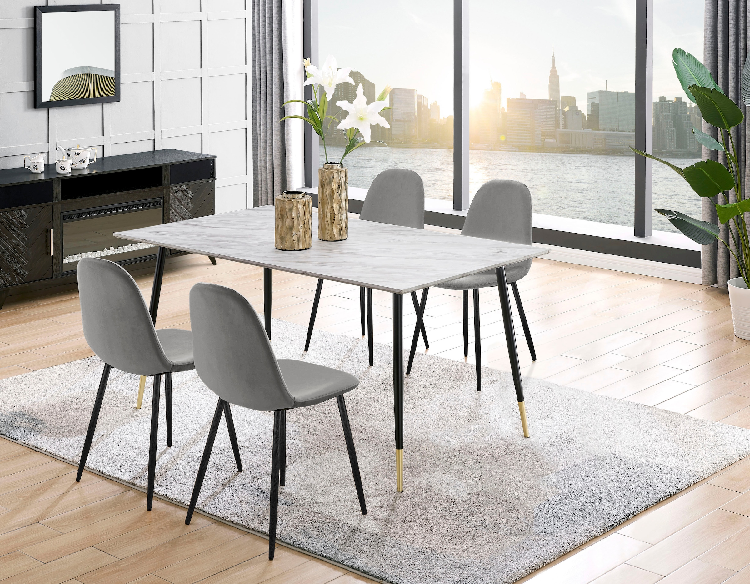 Leonique Essgruppe "Eadwine, TOPSELLER Tisch plus 4 Stühle, Sitzgruppe" Set günstig online kaufen