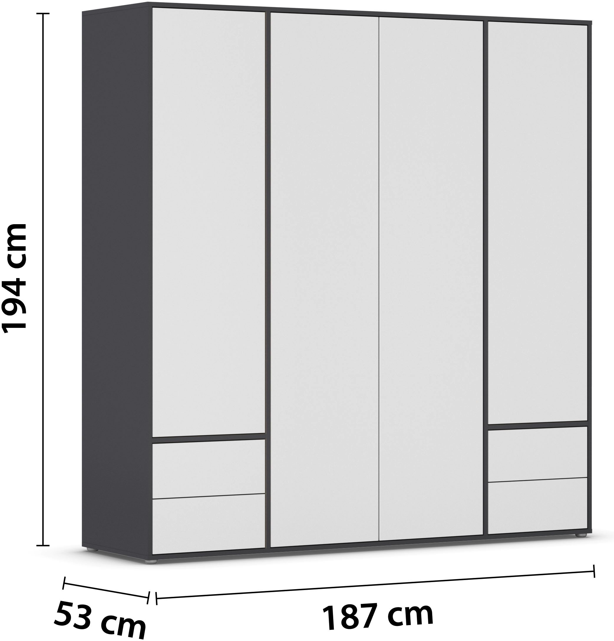 rauch Drehtürenschrank »Kleiderschrank Schrank Garderobe Wäscheschrank NABILA viel Stauraum«, (in 3 verschiedenen Ausstattungen BASIC/CLASSIC/PREMIUM), mit 2 Schubladen und Push-to-Open Funktion TOPSELLER MADE IN GERMANY