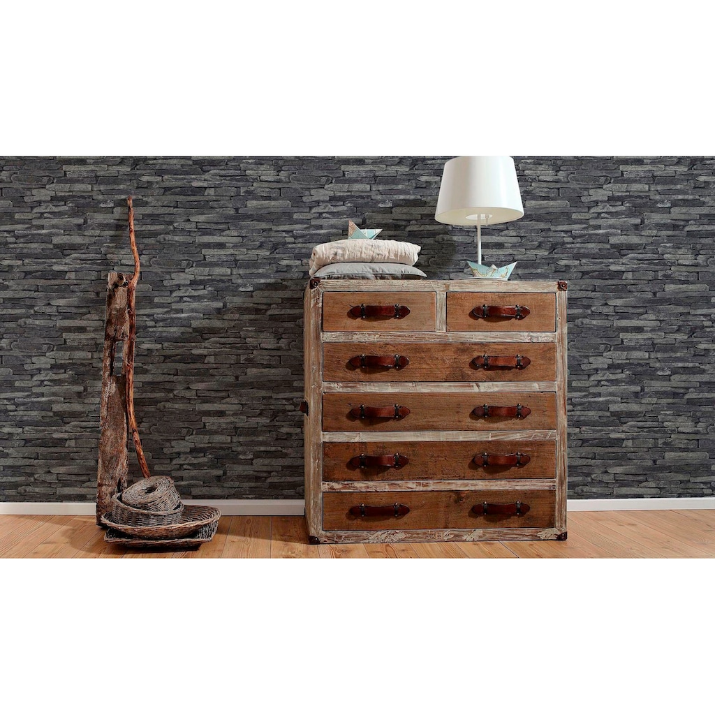 living walls Vliestapete »Best of Wood`n Stone 2nd Edition«, Steinoptik, Modern Tapete Stein Grau Schwarz