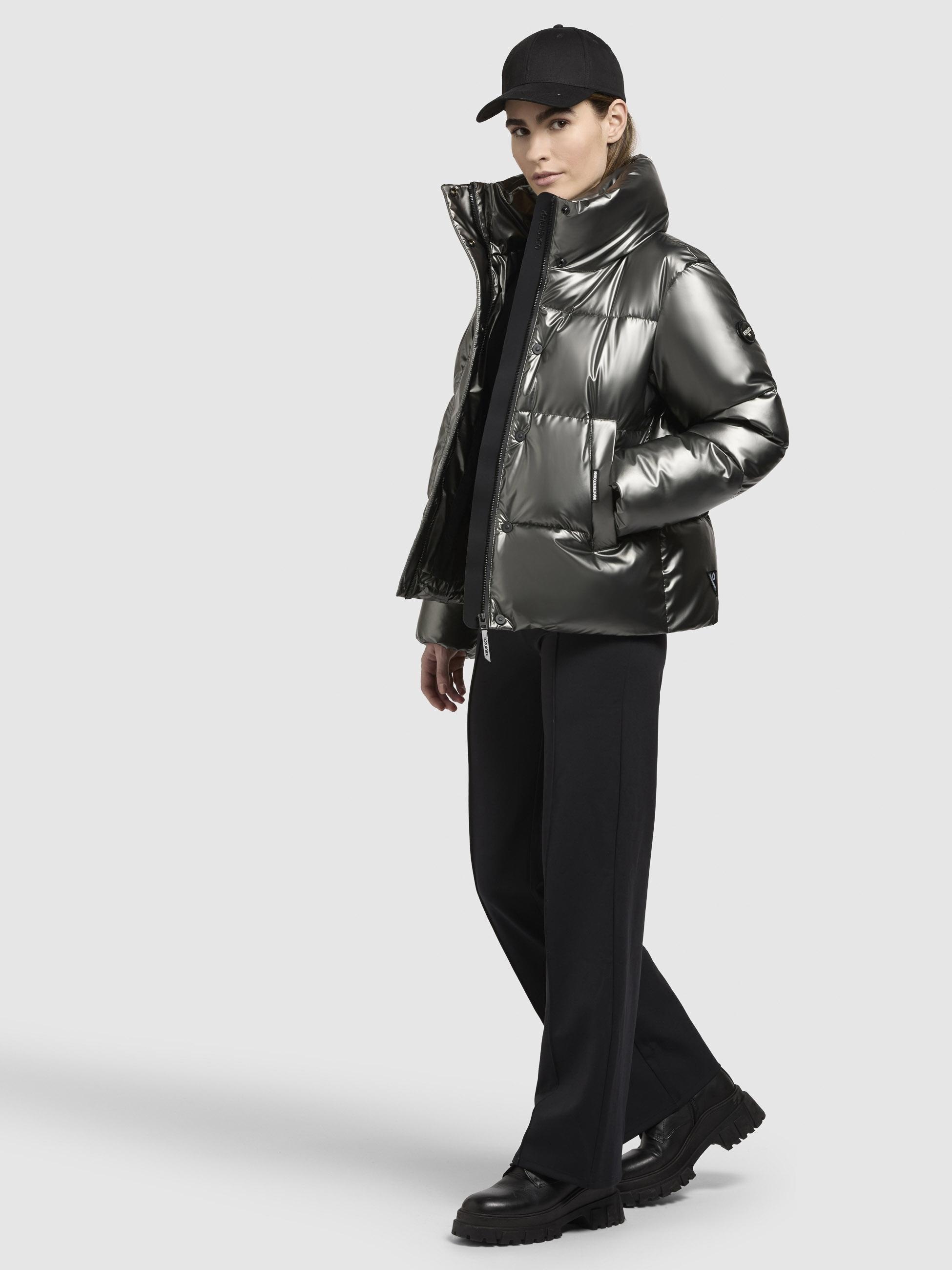 Steppjacke KHUJO "Rinja Shiny-YM", Damen, Gr. XL (42), grau (mittelgrau), Obermaterial: 50% Polyester, 50% Polyurethan; Innenfutter: 100% Nylon; Wattierung: 100% Polyester, oversize hüftbedeckend, hoch geschlossener Ausschnitt, Ärmel ohne Ärmelschlitz Bün 3