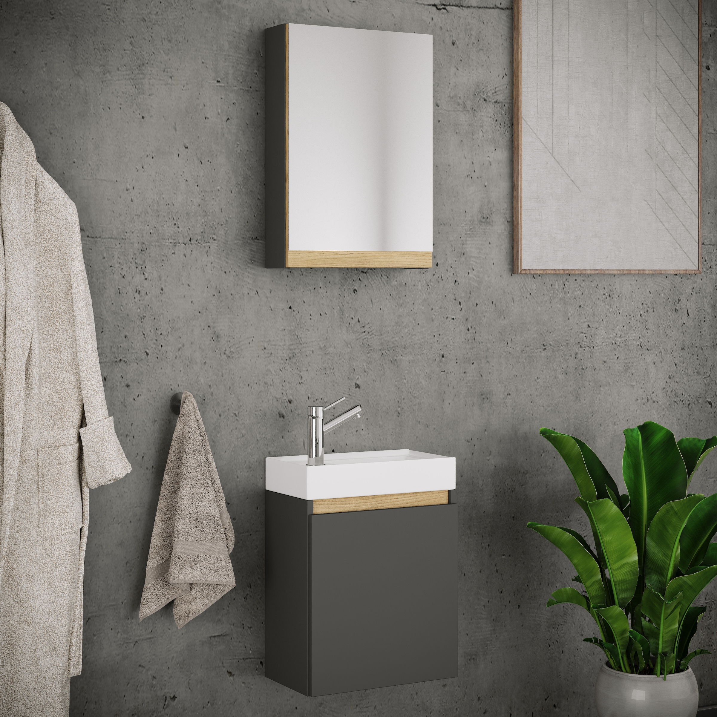 VCM Waschtisch »3 tlg. Hängeschrank Gäste-WC Waschbecken Softclose Cosila« 2 Stk. tlg.