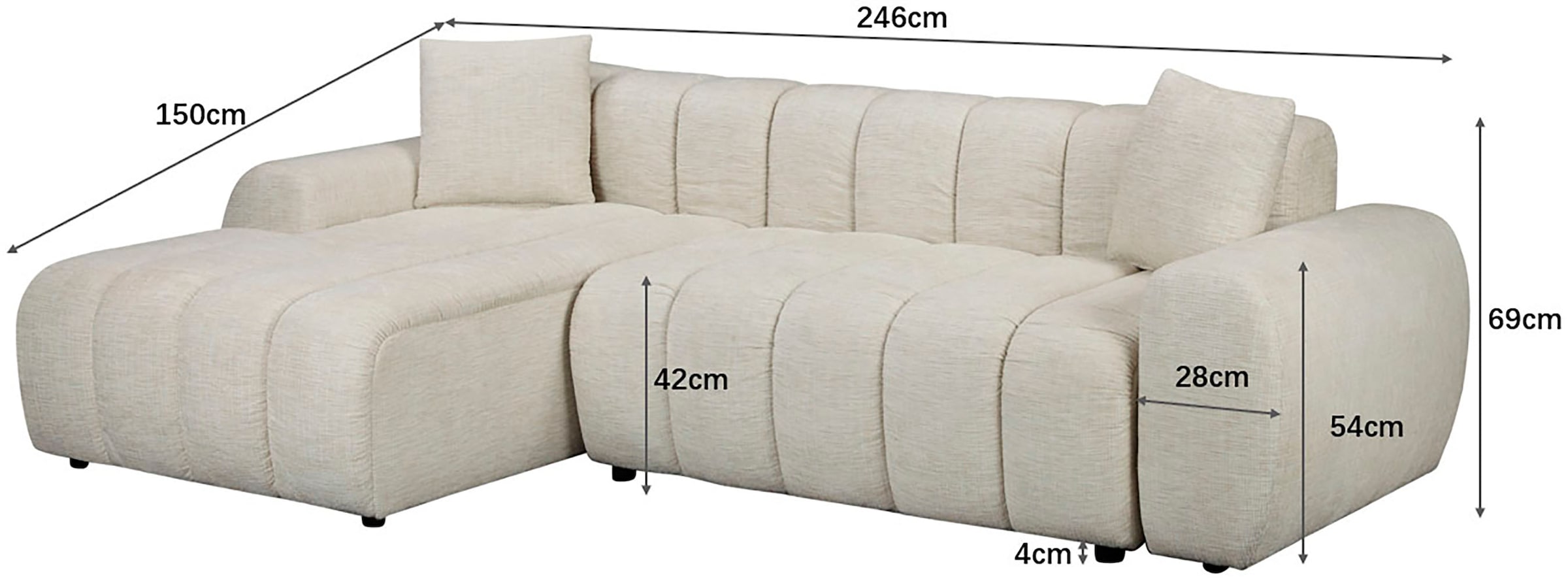 OTTO home Ecksofa »LAURRENT Feinstruktur L-Form, 246 cm« Schlaffunktion (123/191cm), Bettkasten, Taschenfederkern und Topper