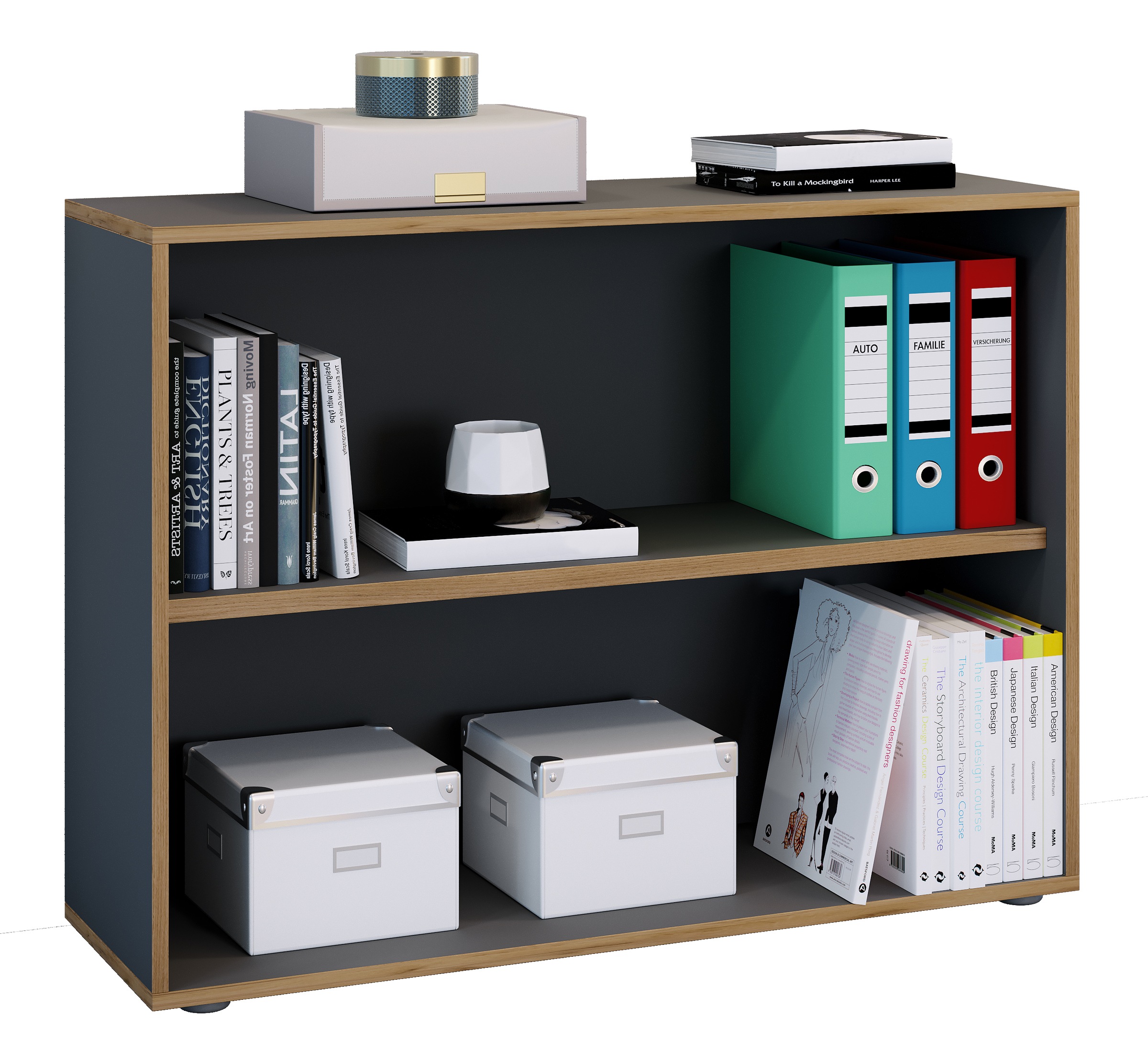 Bücherregal VCM, B:100cm T:33cmanthrazit, Wohnzimmer, Regale, "Holz Büro Regal Bücher Ordner Aktenregal Salia 2f"