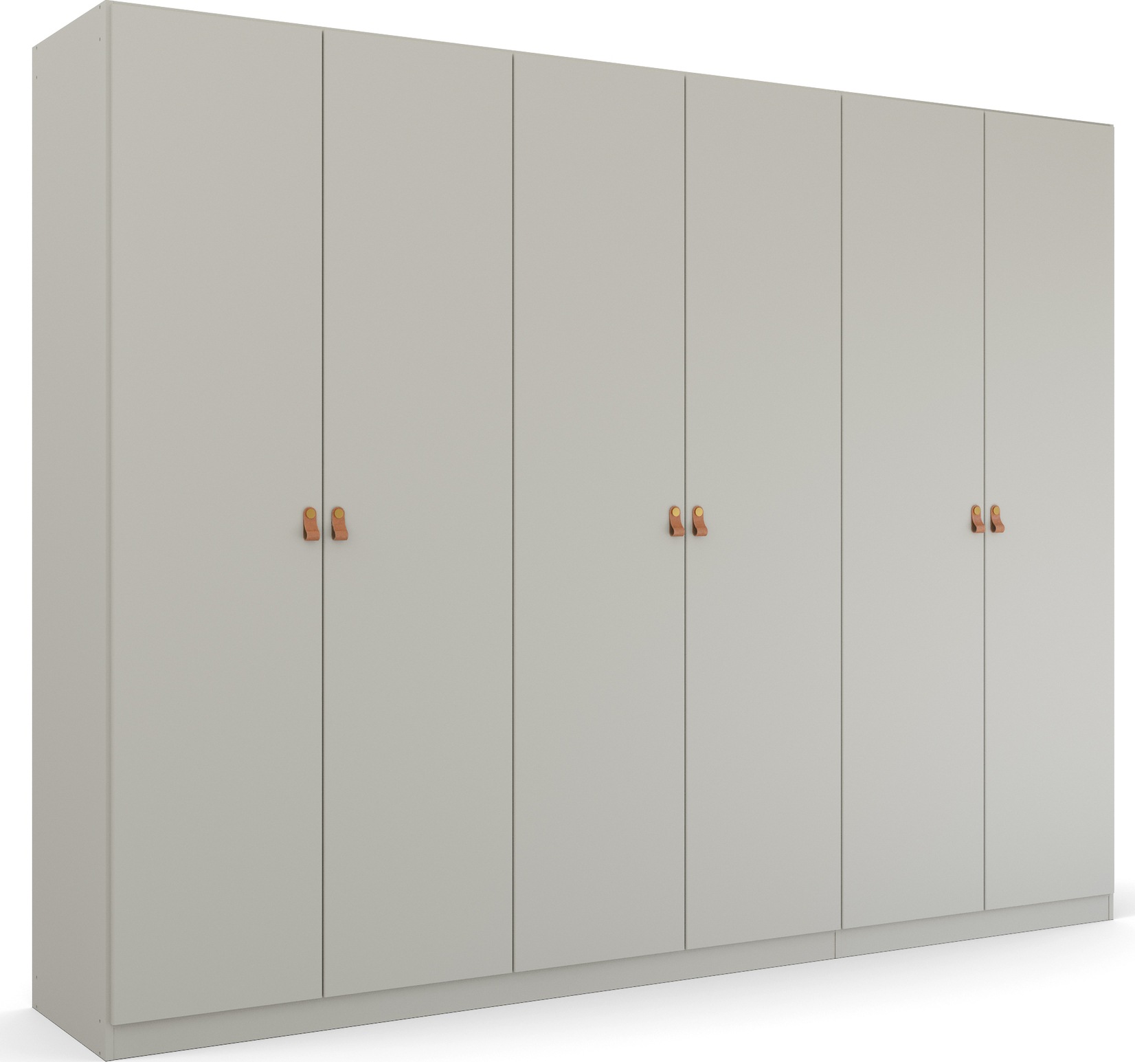 rauch Drehtürenschrank "Kleiderschrank Schrank Garderobe Ankleide HOMEY BY QUADRA SPIN" Breiten: 181/226/271 cm, Höhe 210 cm, mit Grifflaschen aus weichem, cognacbraunem Leder