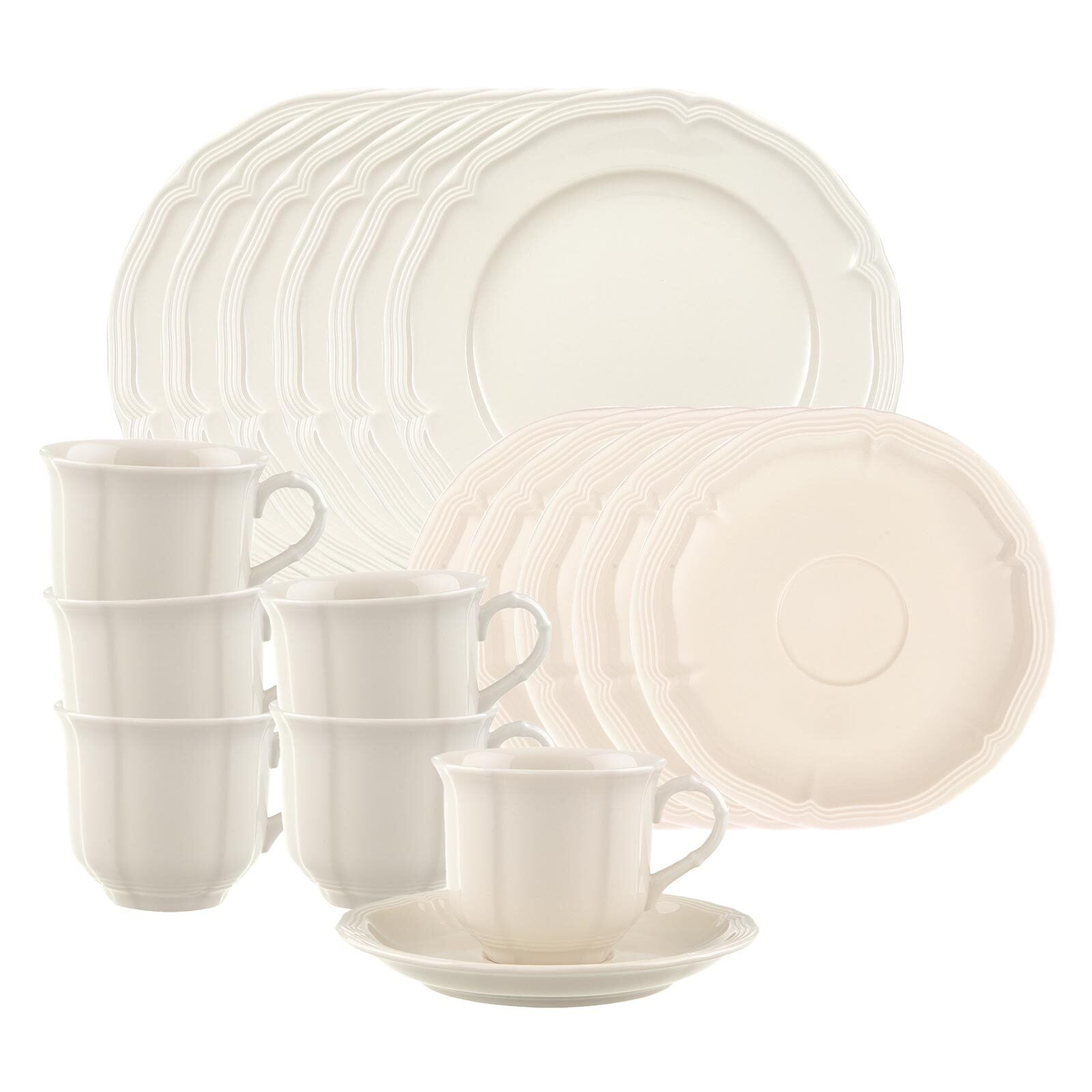 VILLEROY & BOCH Geschirr-Set "Kaffeeservice Manoir 18er Set weiß", weiß, Geschirr-Sets