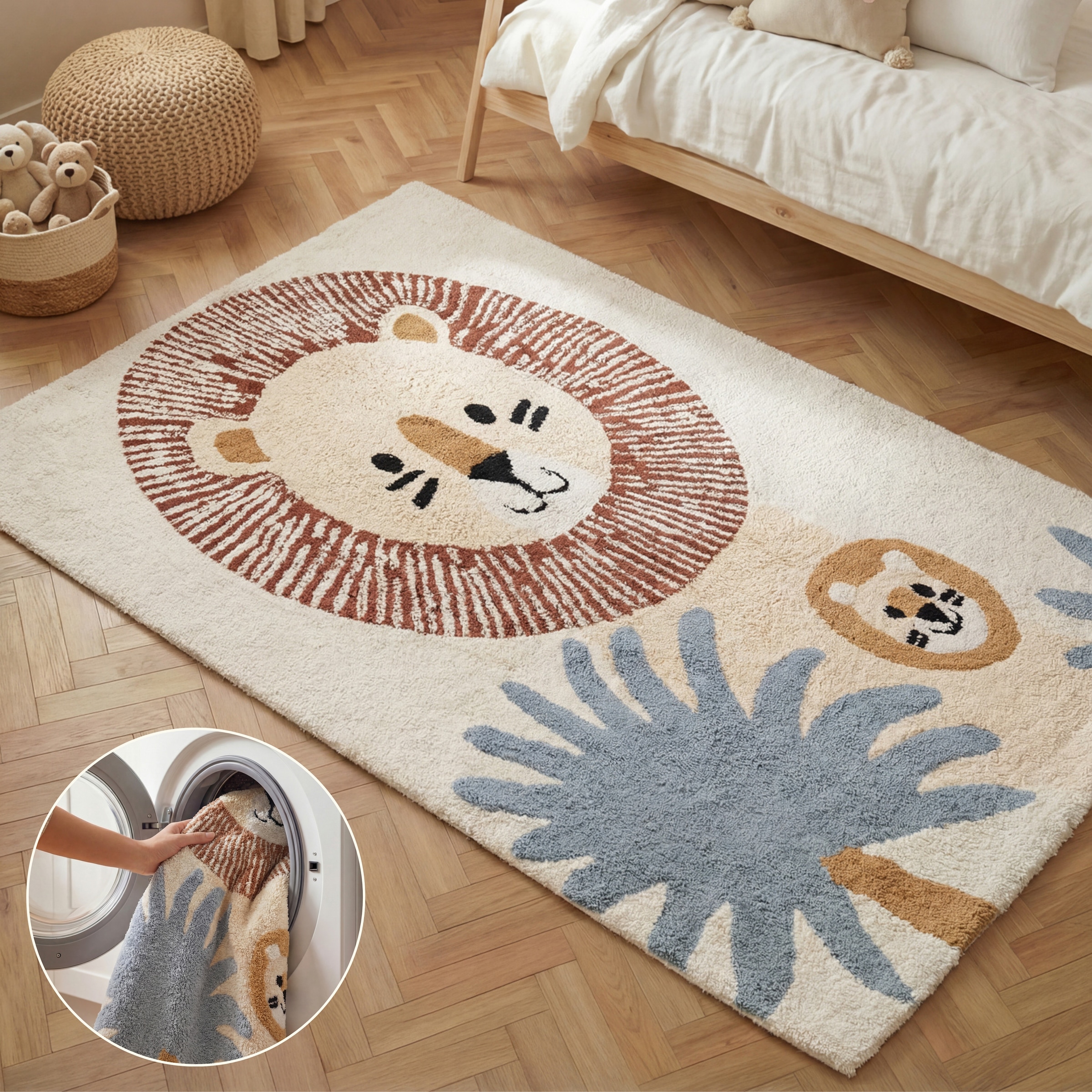 HANSE Home Kinderteppich "Leander" rechteckig 10 mm Höhe Waschbar, Handgemacht, Baumwolle, Rutschfest Spielteppich Kinderzimmer