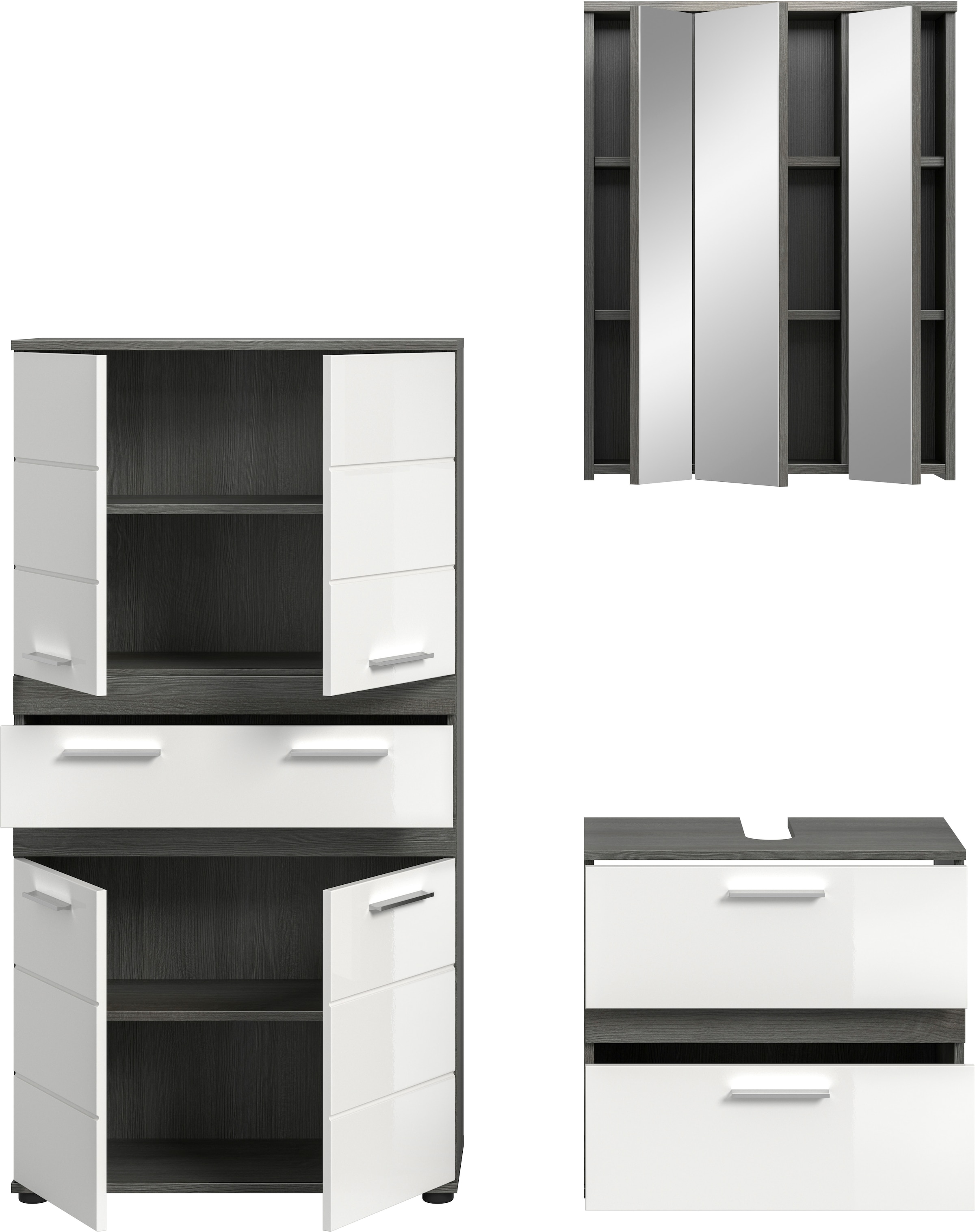 welltime Badmöbel-Set »LUCCA, 3-tlg. Badkombination, viel Stauraum, modernes Design« 3 Stk. tlg.