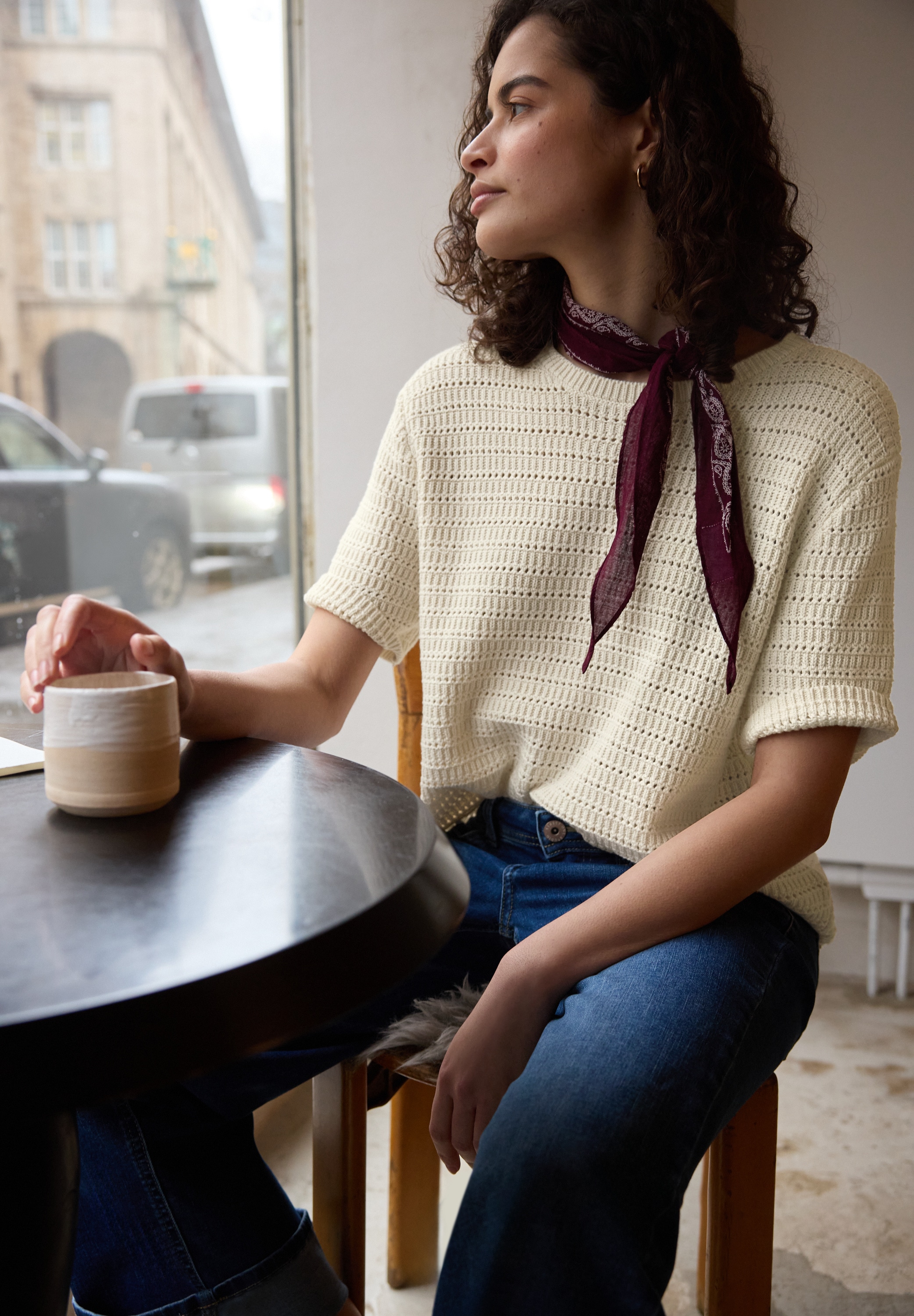 STREET ONE STUDIO Kurzarmpullover aus reiner Baumwolle günstig online kaufen