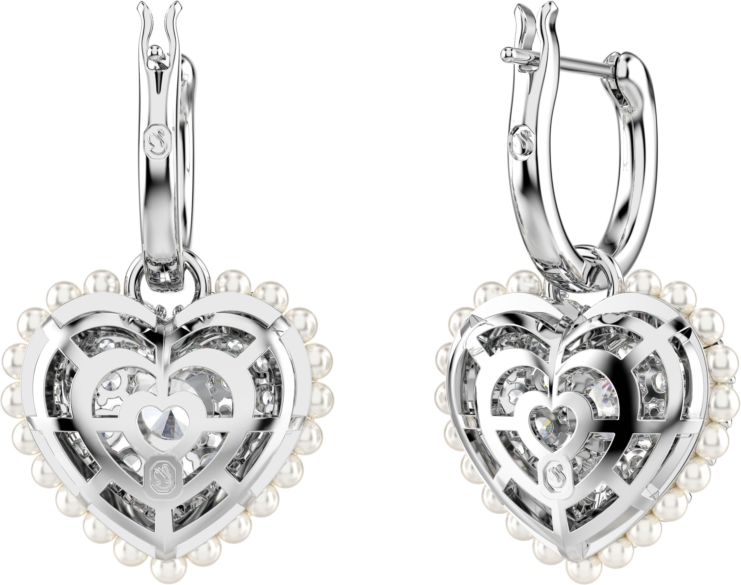 Swarovski Paar Creolen »Idyllia E Heart Drop Herz, 5684384«, mit Swarovski® Kristall - mit Swarovski® Perle - Einhänger abnehmbar