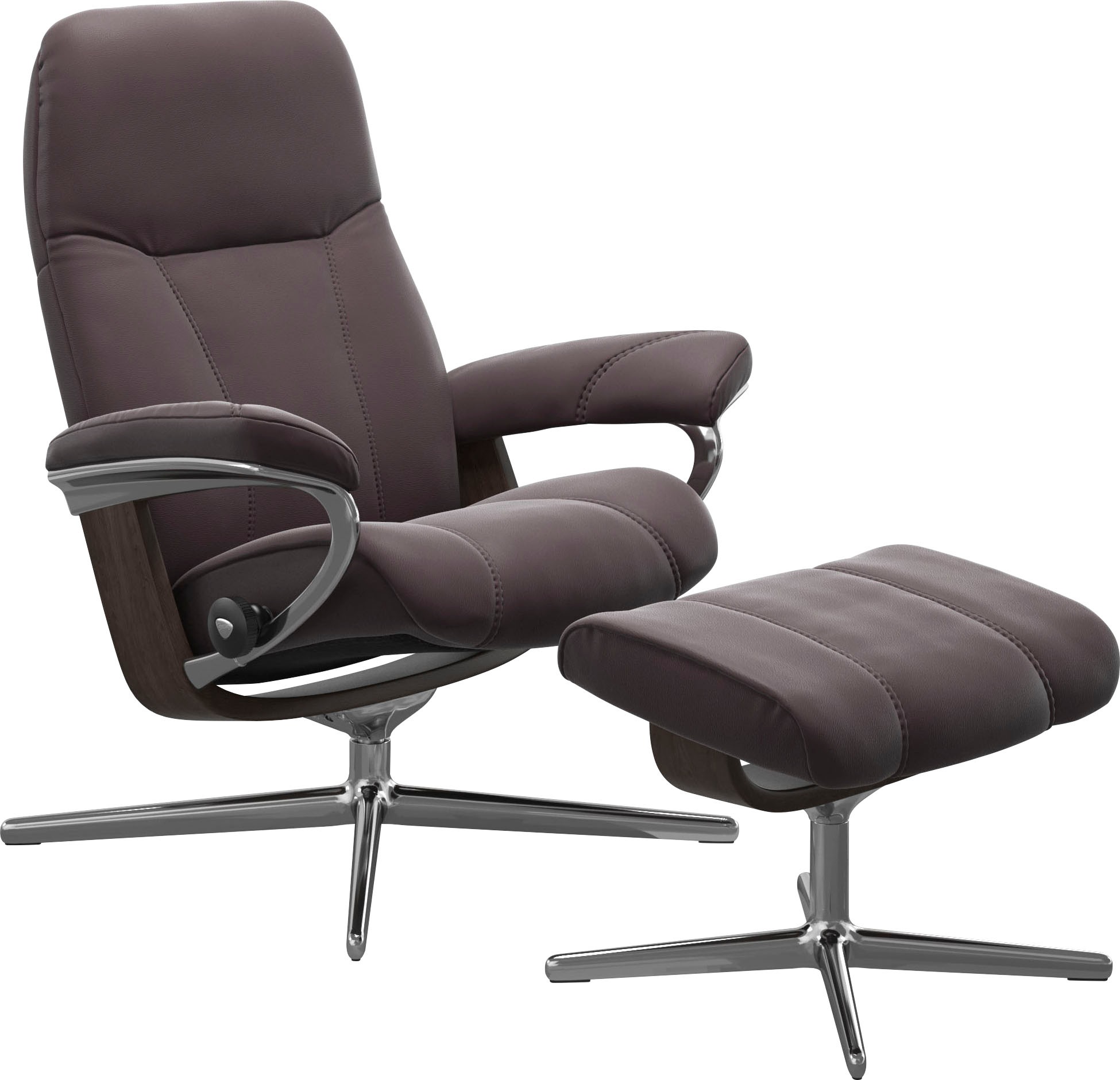 Stressless Relaxsessel "Consul" Set, Relaxsessel mit Hocker, mit Hocker, mit Cross Base, Größe S, M & L, Holzakzent Wenge