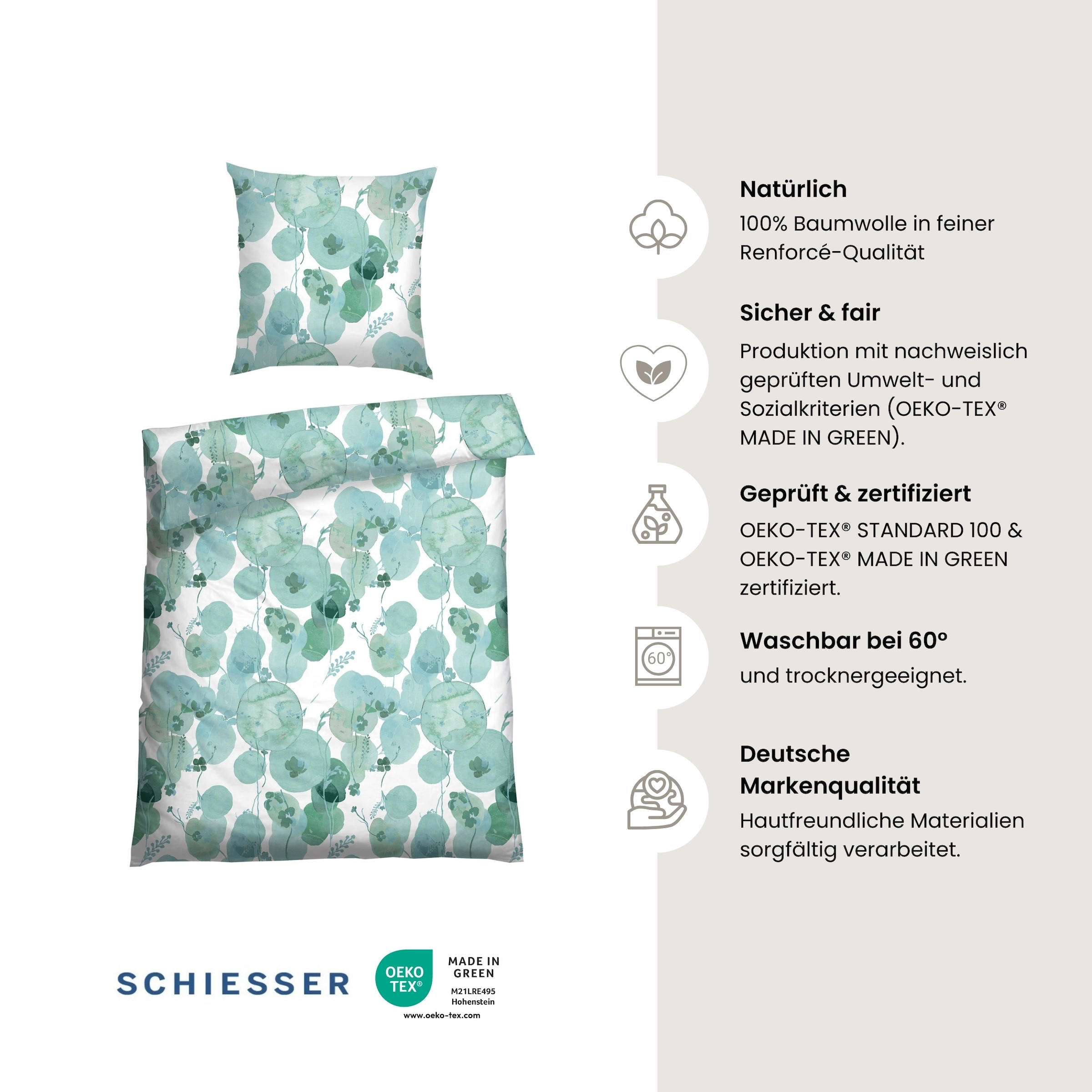 Schiesser Bettwäsche »Mia aus weicher Baumwolle mit floralem Muster« 2 MADE IN GREEN by OEKO-TEX®