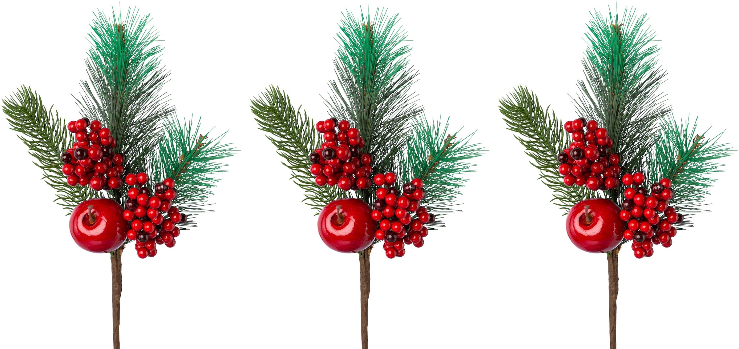 Winterliche Kunstpflanze »Weihnachtsdeko«, Zweig benadelt, dekoriert mit Apfel und...