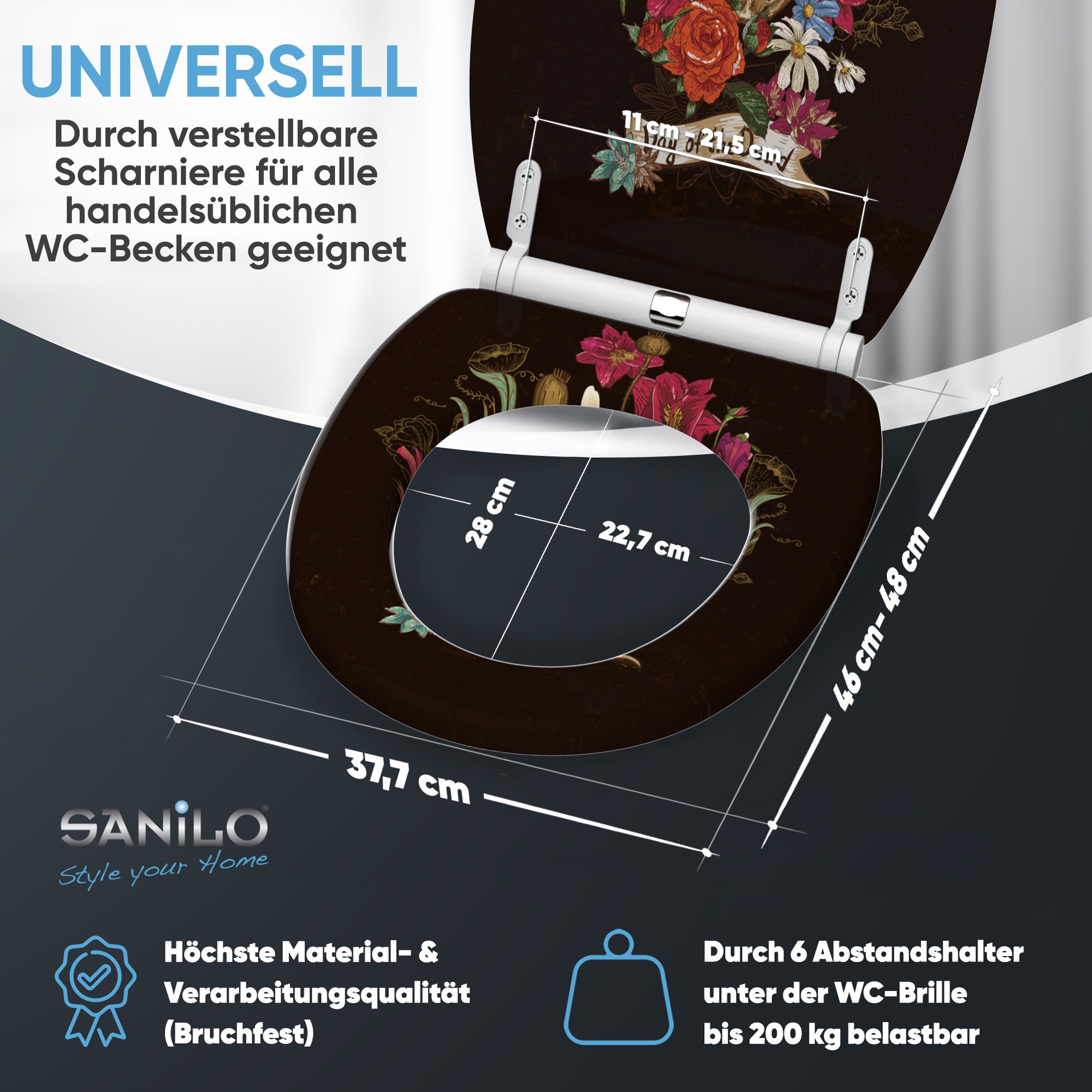 Sanilo WC-Sitz »Day of the Dead mit Absenkautomatik & Quick Release« Premium Toilettendeckel, abnehmbar, leichte Montage von oben