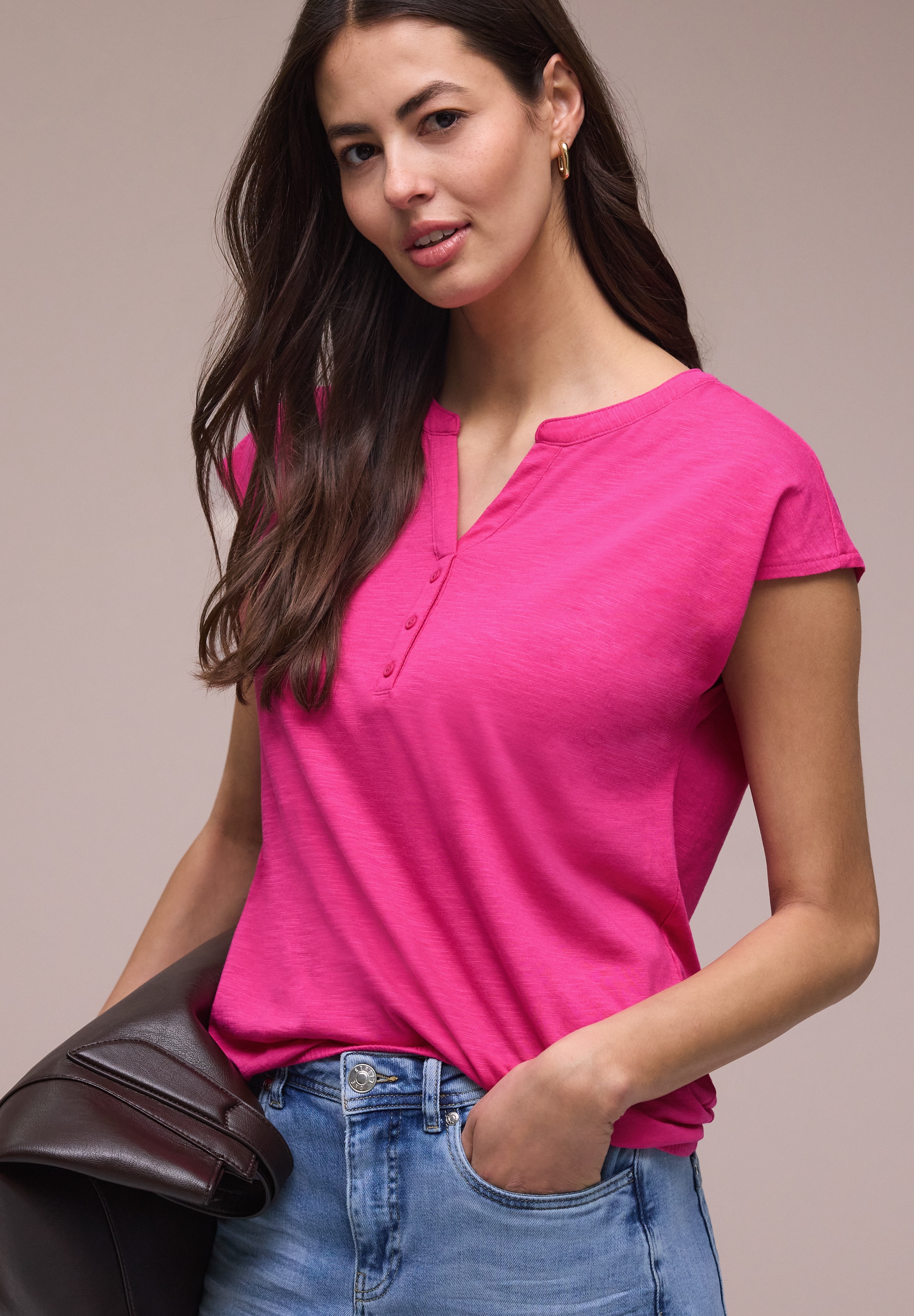 STREET ONE T-Shirt mit geschlitztem Rundhalsausschnitt günstig online kaufen