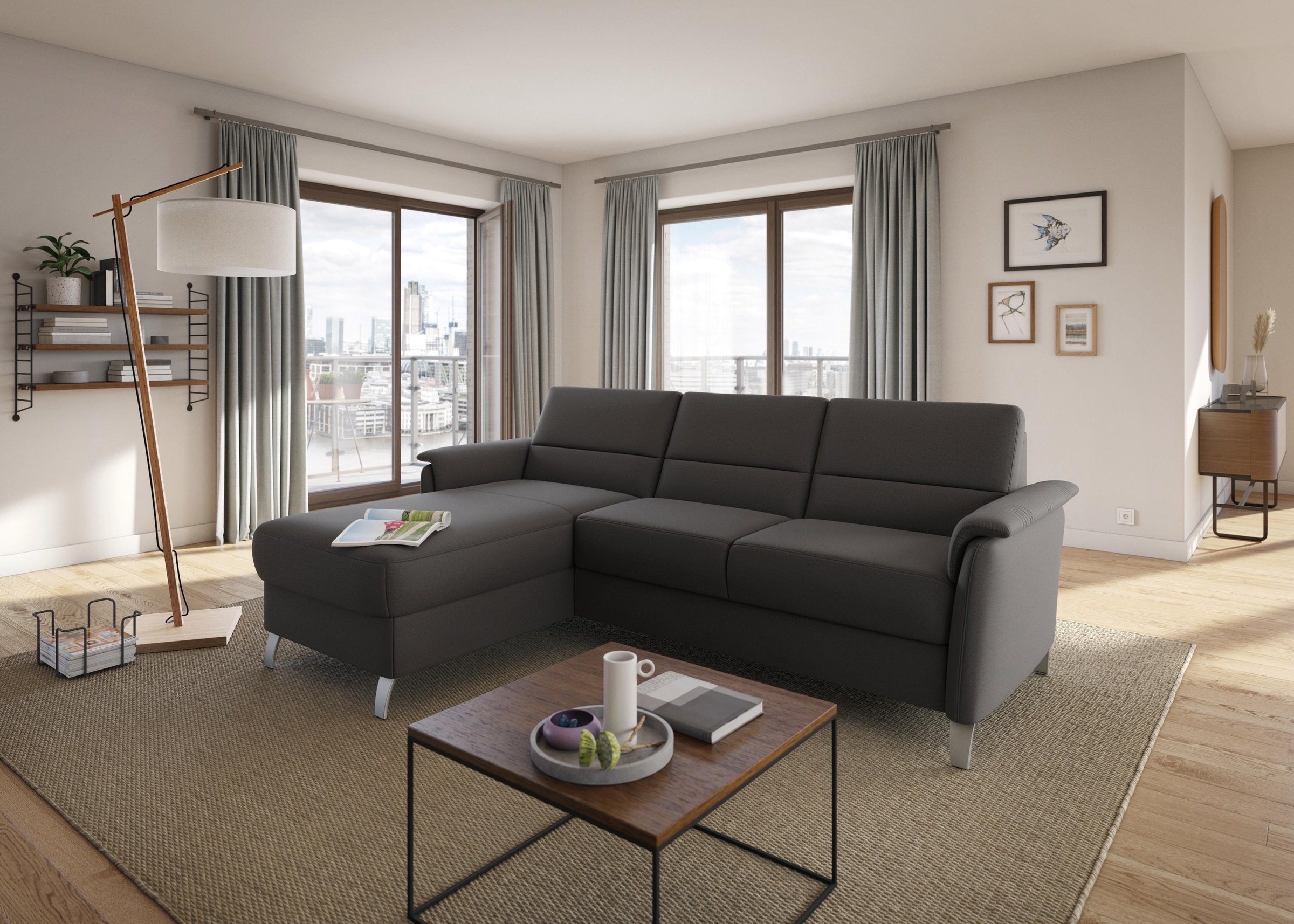 sit&more Ecksofa »Palmera L-Form«, Federkern, wahlweise mit Bettfunktion und mit/ohne Stauraum