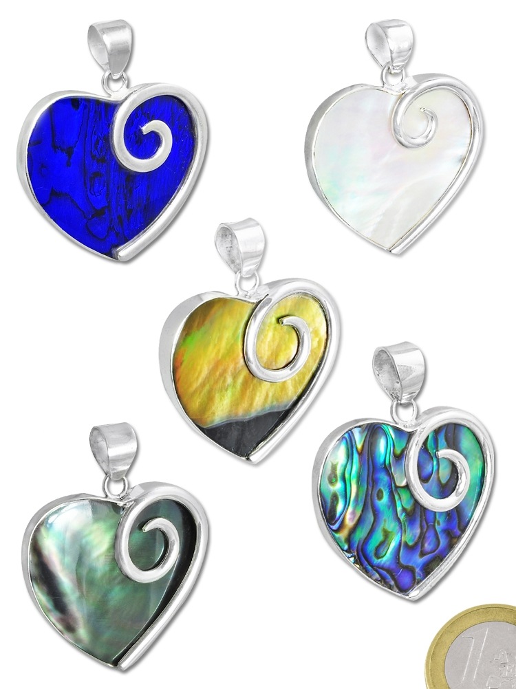 Adelia´s Kettenanhänger »Damen Schmuck Herz Paua Muschel Anhänger 925 Silber«