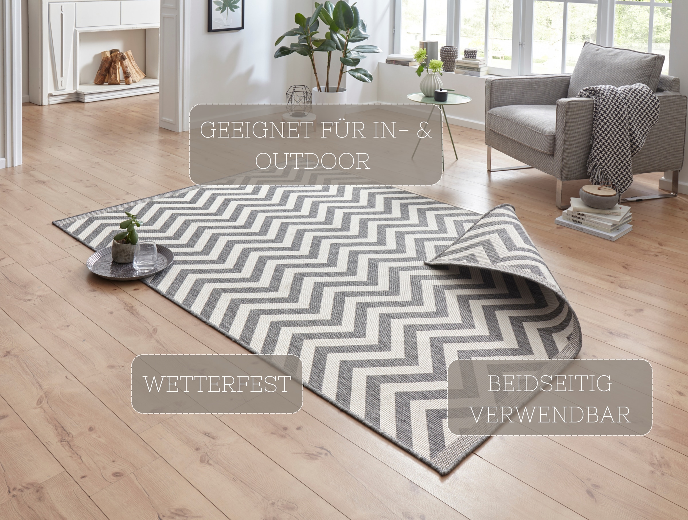 NORTHRUGS Teppich »Palma Wendeteppich«, rechteckig, 5 mm Höhe, In-& Outdoor, Wetterfest, Balkon, Läufer, Wohnzimmer, Wasserfest