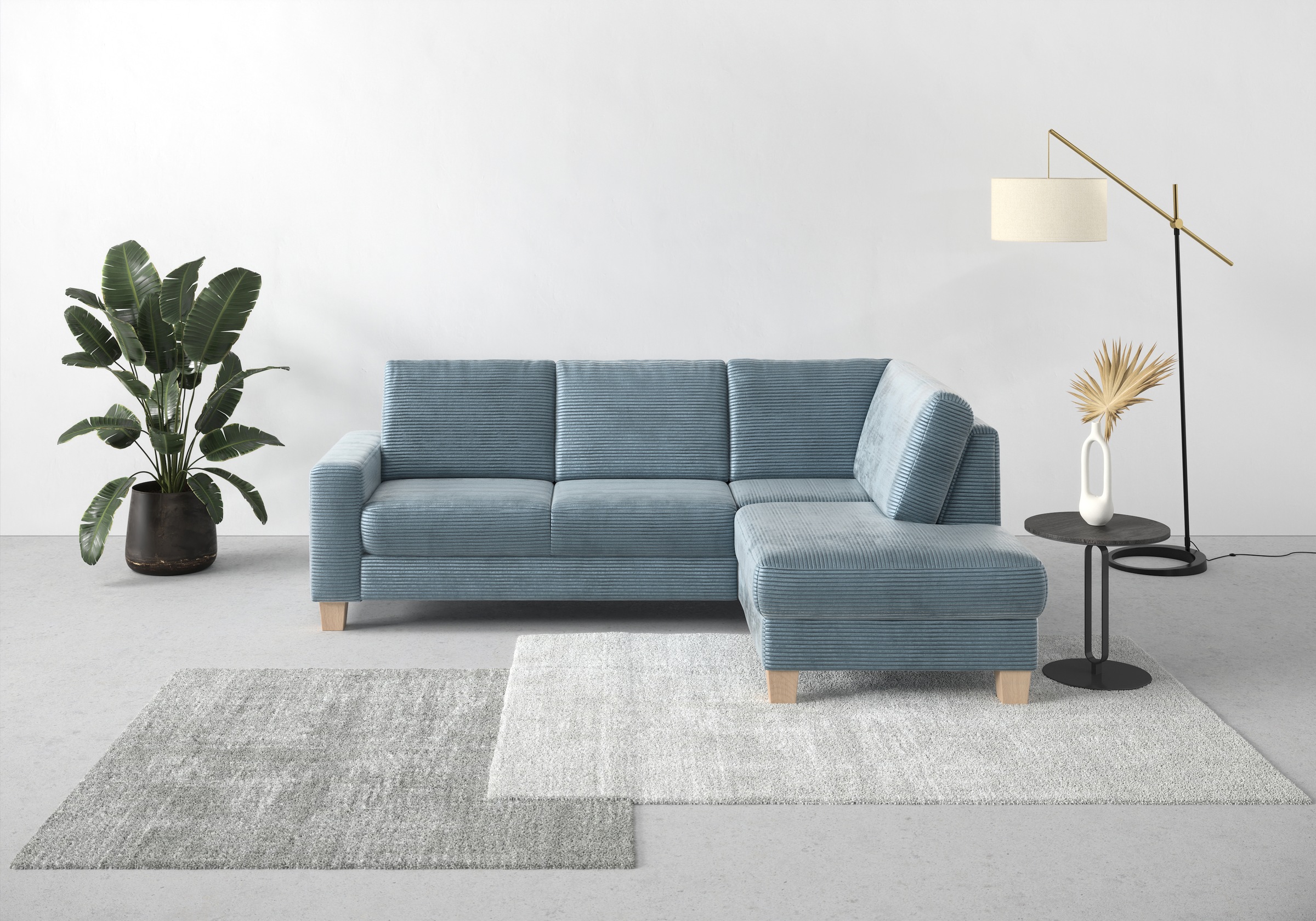 Home affaire Ecksofa »Summer L-Form« mit Ottomane, wahlweise mit Bettfunktion und Bettkasten, Cord-Bezug