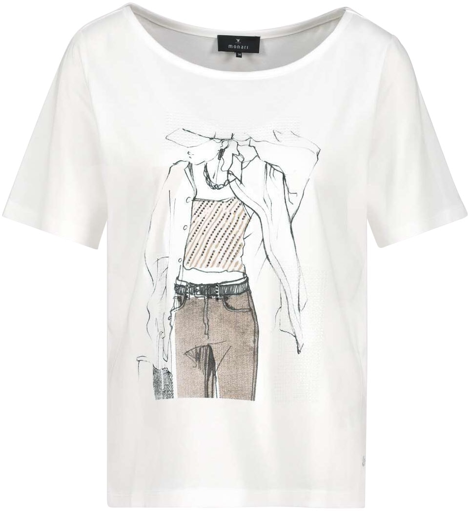 Monari Rundhalsshirt, mit Frontprint und Glitzernieten