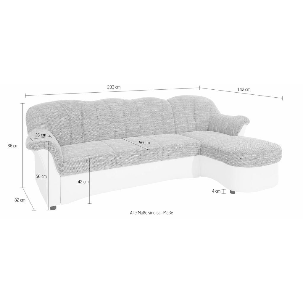 DOMO collection Ecksofa »Flores Schlafsofa, B/T/H: 233/142/86 cm, L-Form«