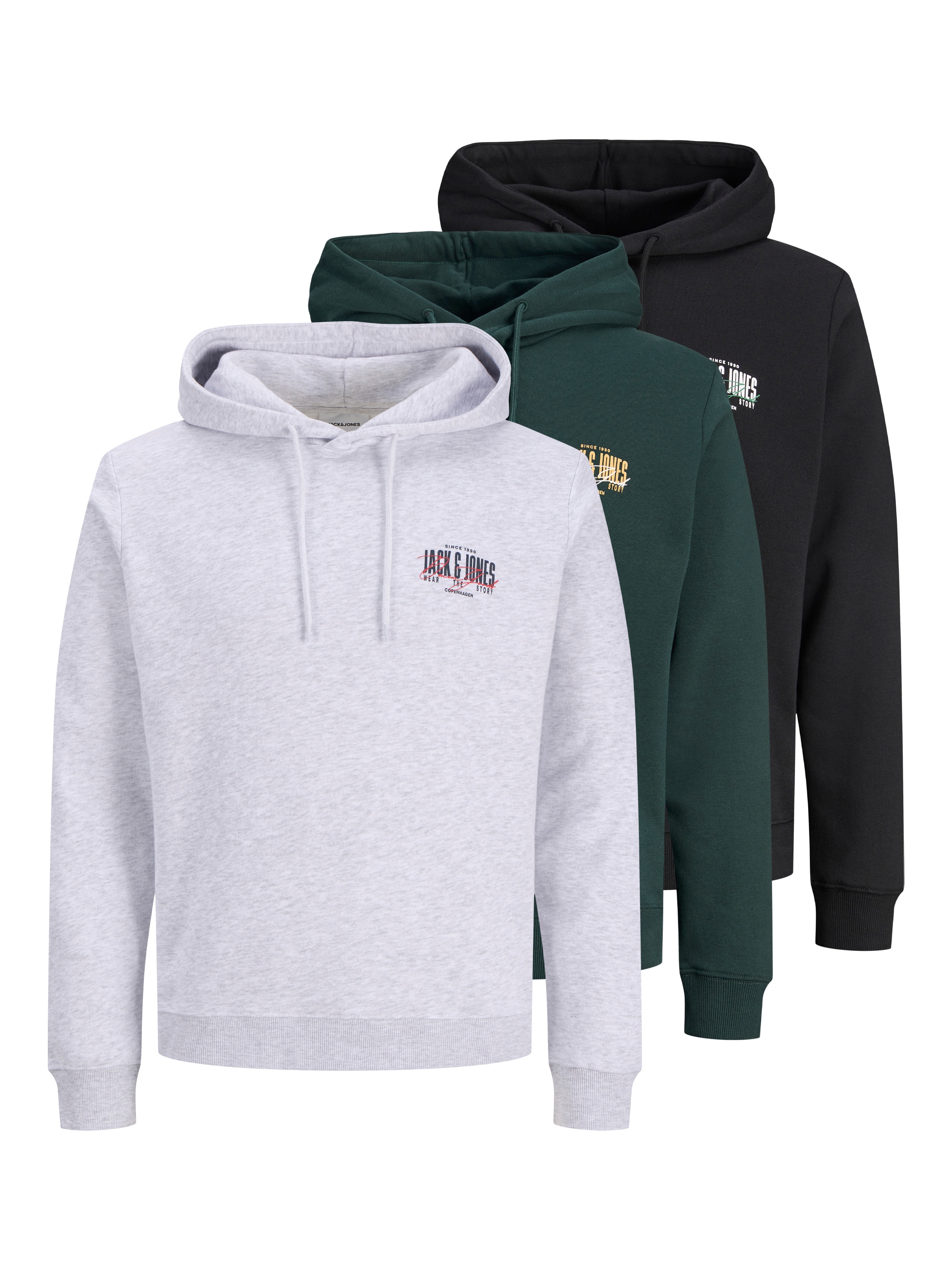 Jack & Jones Kapuzensweatshirt "JJAERO SWEAT HOOD 3PK MP", 3 Materialmix, regular fit