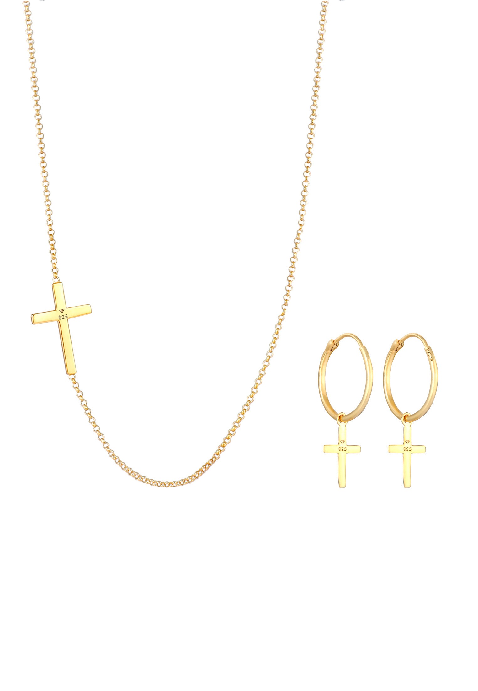 Elli Ohrring und Ketten Set »Schmuckset Kette Creolen Ohrringe Kreuz Religion 925 Silber« ()
