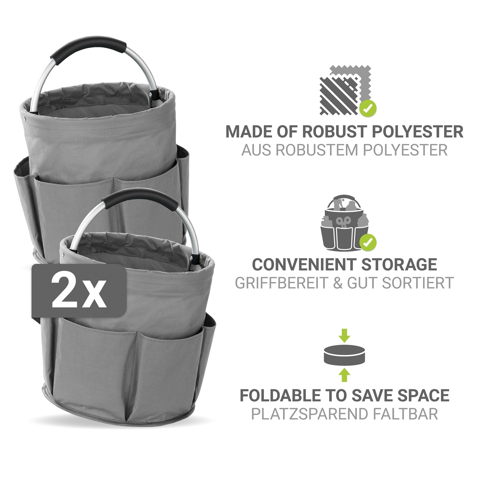 WENKO Falteimer »Modell Universal-Caddy« Organizer für Haus & Garten, platzsparend faltbar, mit 6 Außentaschen
