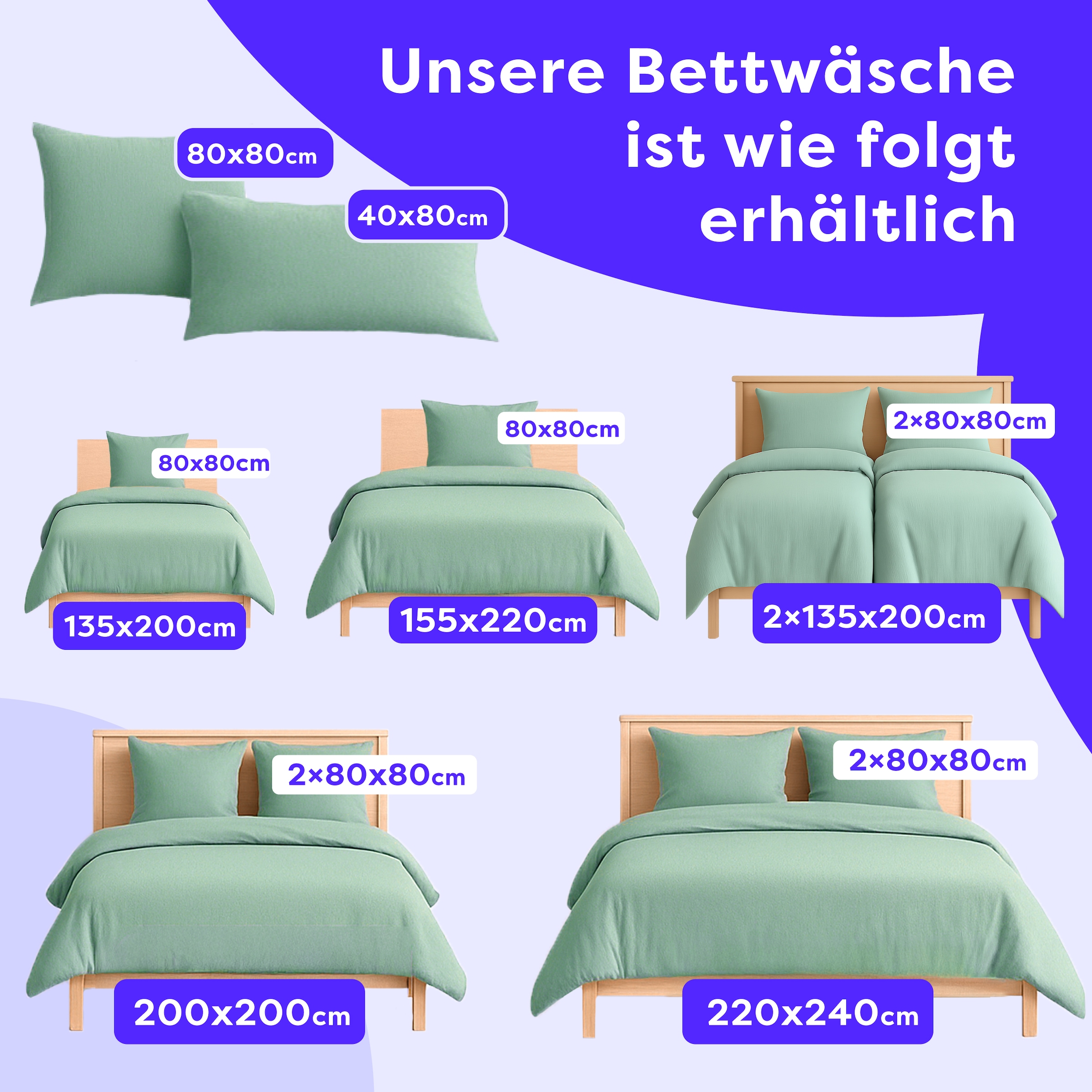 Wolkenfeld Kissenbezug »Wolkenfeld Musselin Kissenbezug 40x80 - 80x80 cm mit Reißverschluss«