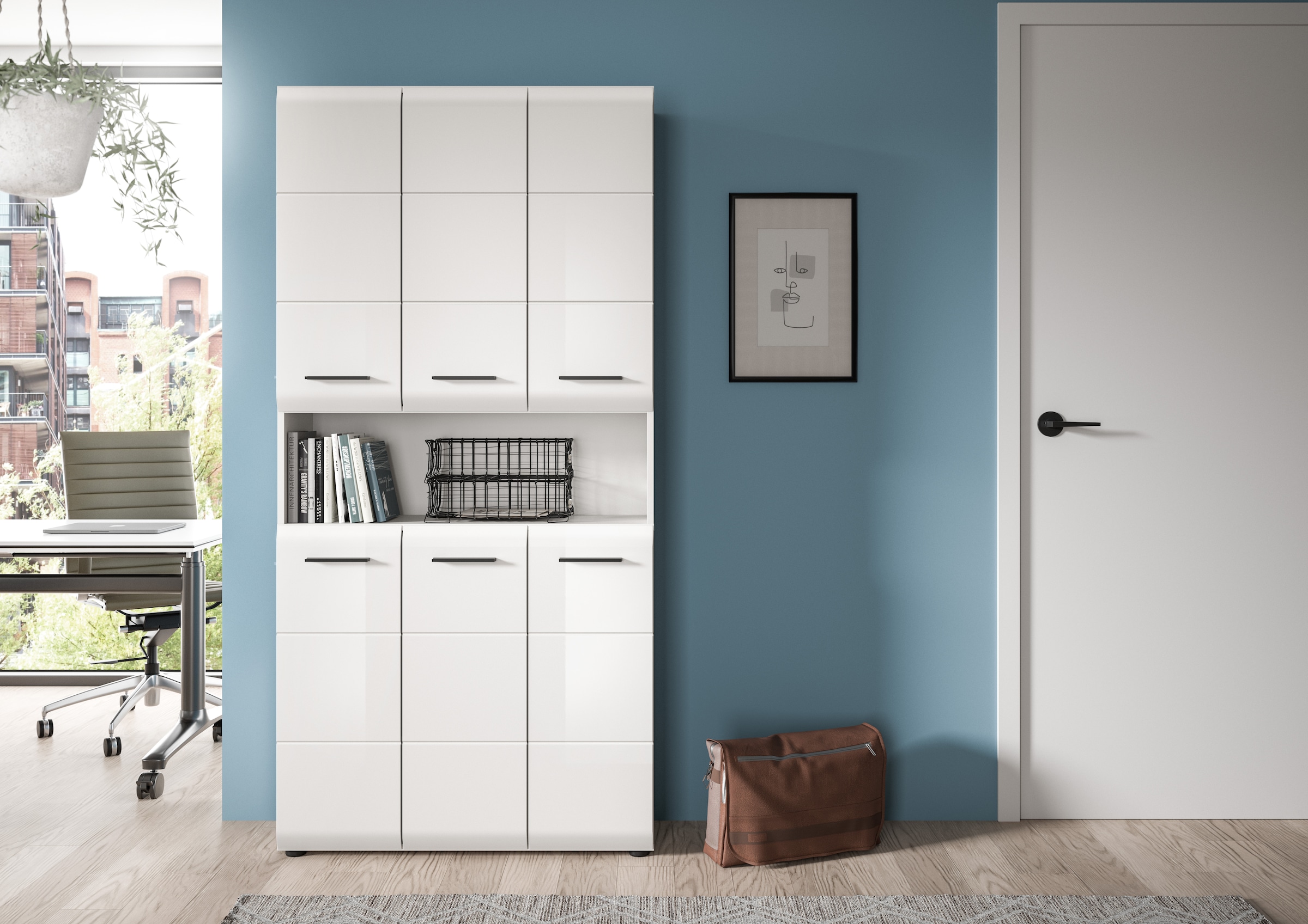 INOSIGN Stauraumschrank, (1 St.), Florenz, Mehrzweckschrank, Weiß Hochglanz Tiefzieh, 13 Fächer