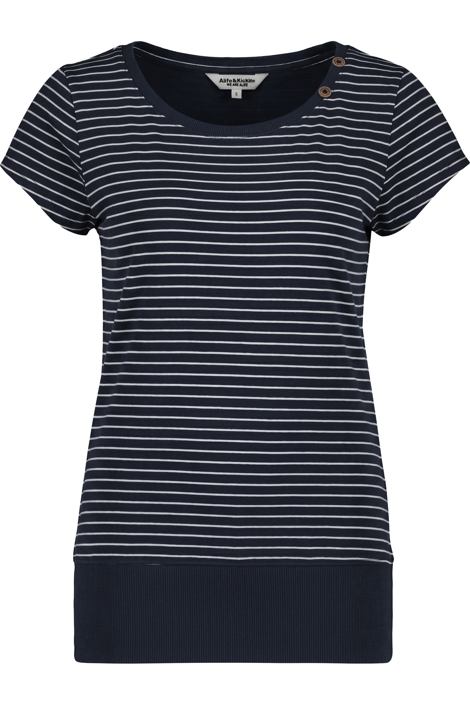 Alife & Kickin 1100000002199 Kurzarm mit feinem Streifenmuster, Scoop-Neck und Rippbund