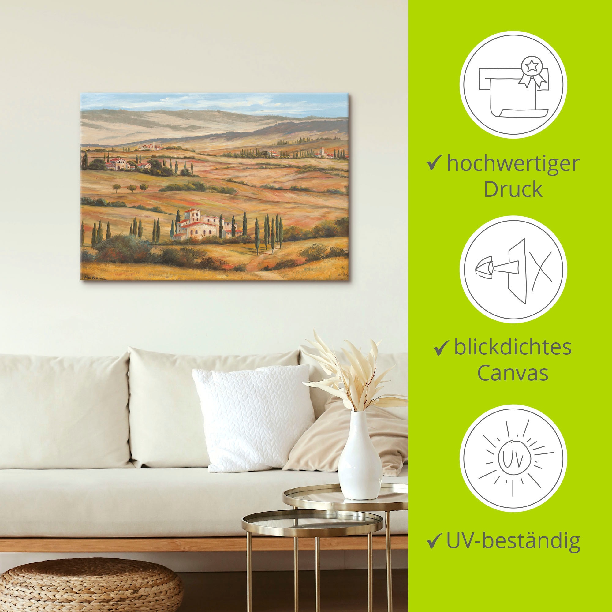 Artland Leinwandbild »Toskanisches Tal«, Bilder von Europa, (1 St.), auf Keilrahmen gespannt