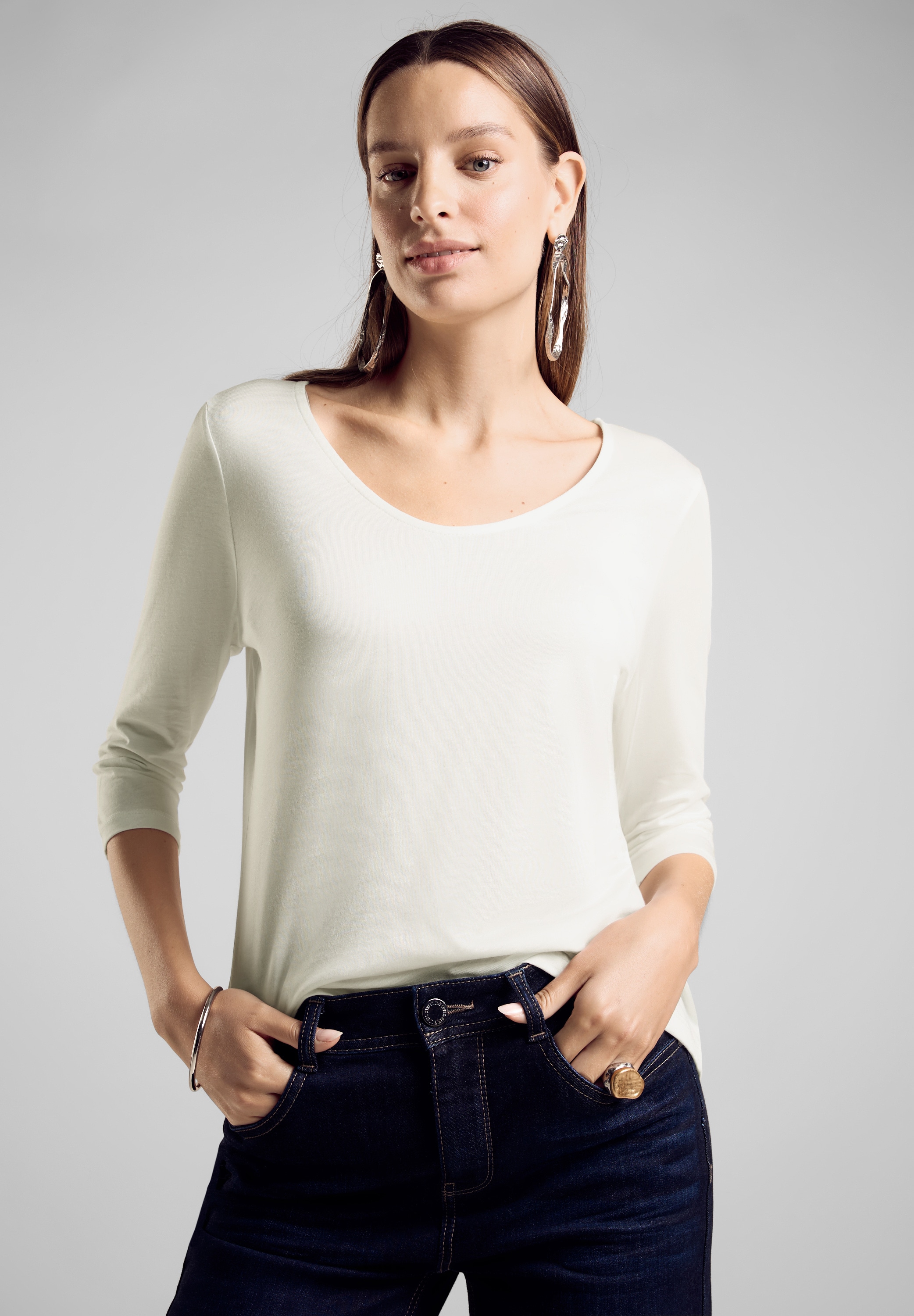 3/4-Arm-Shirt, im soften Baumwoll-Mix