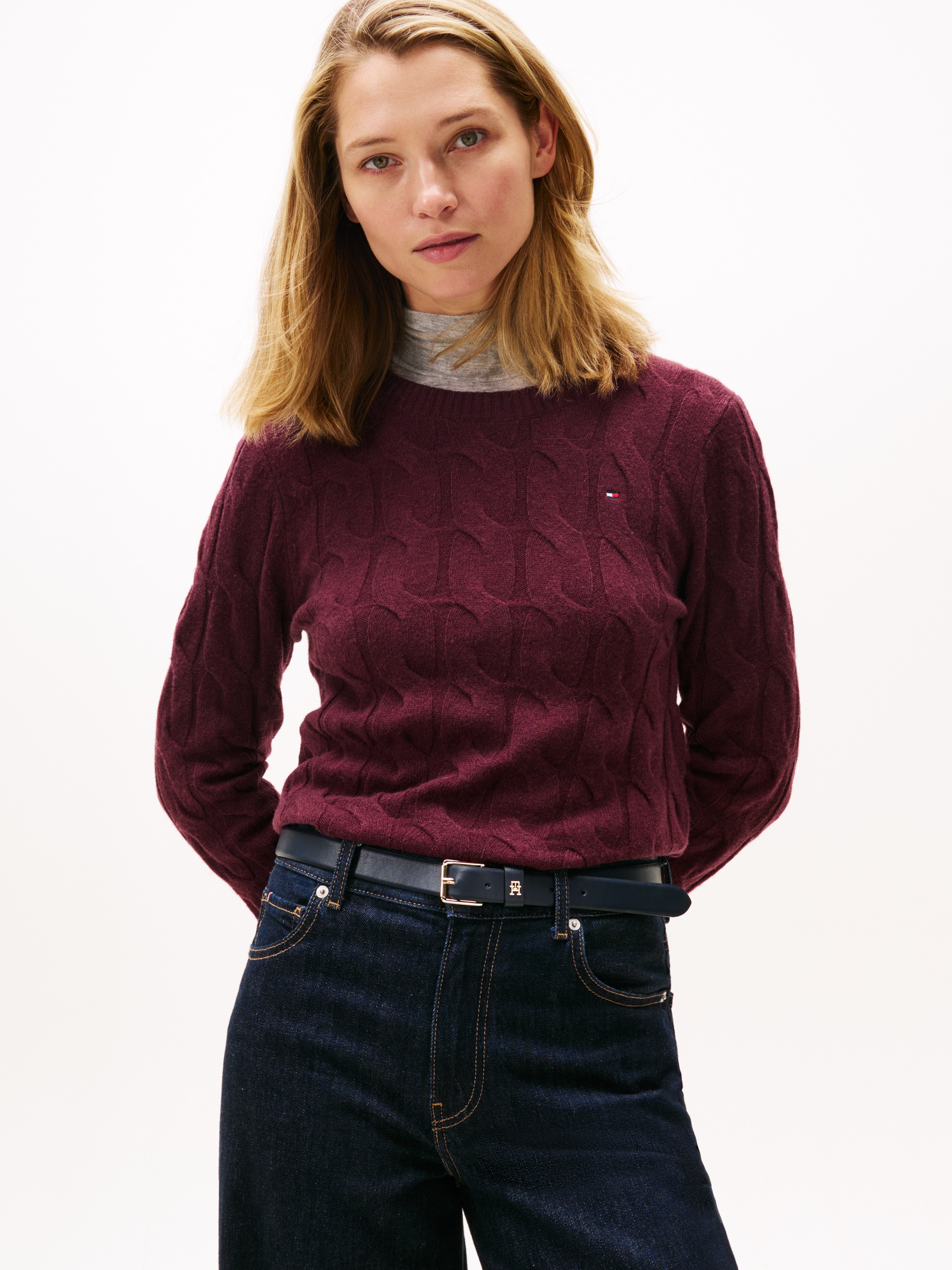 Tommy Hilfiger Strickpullover "SOFT WOOL CABLE C-NK" Wolle, mit Zopfmuster günstig online kaufen