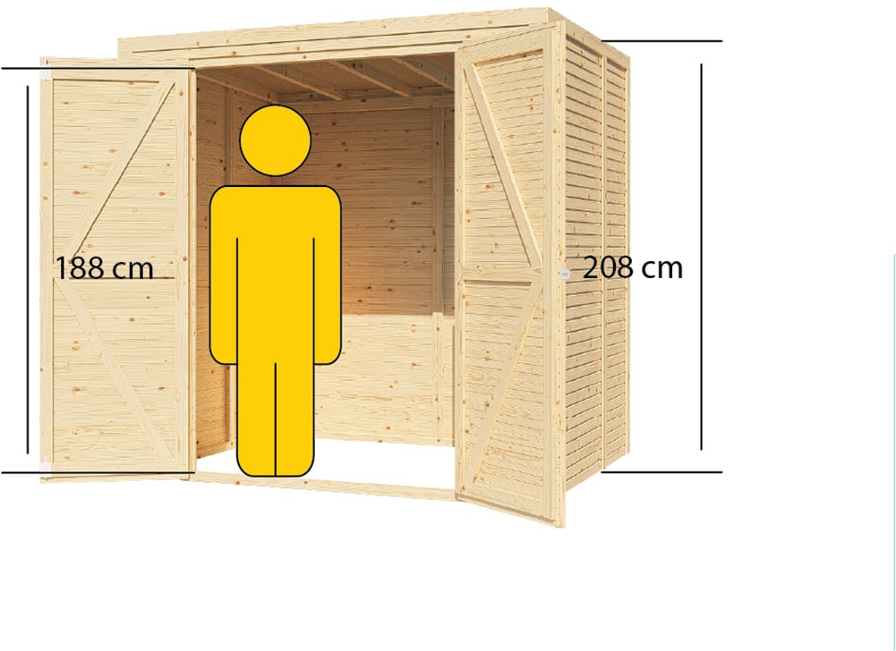 BERTILO Gerätehaus »Box 2, in verschiedenen Farben«, Hohe Doppeltür, hohe Wände – mehr Raum