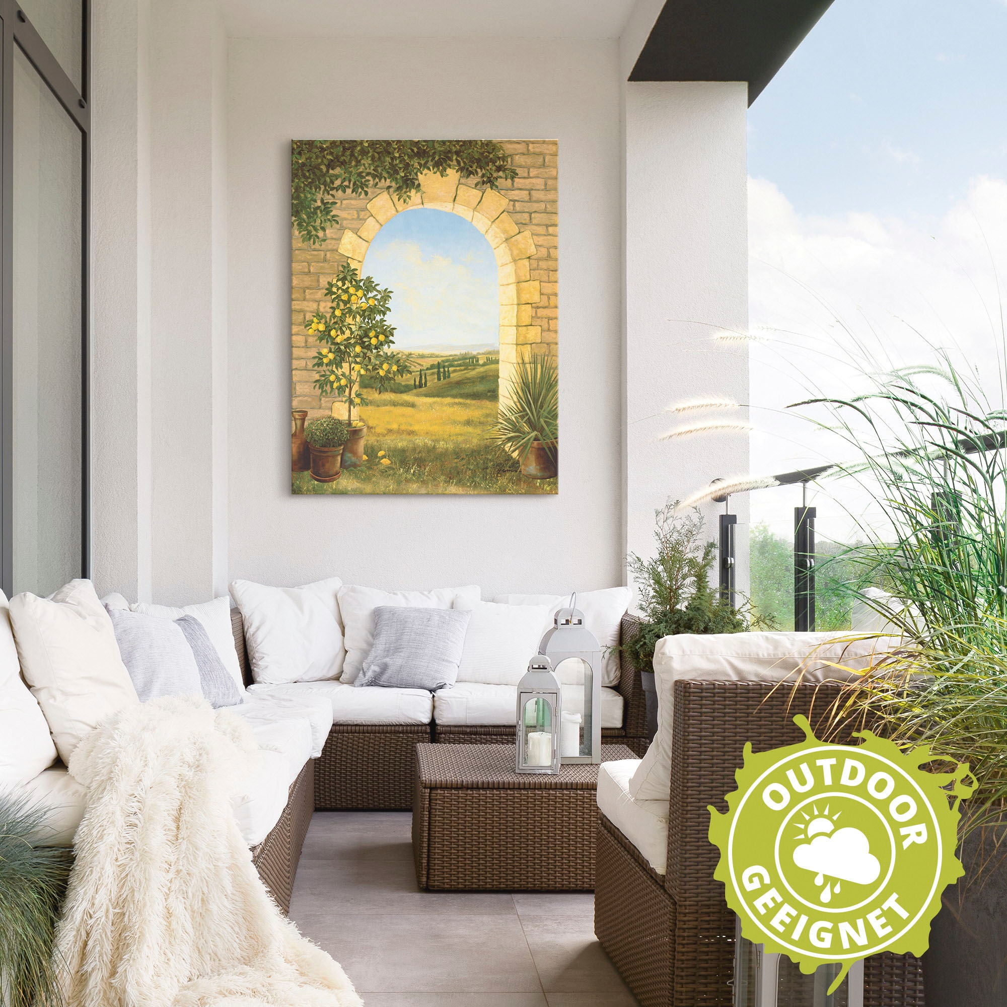Artland Wandbild »Zitronenbaum vorm Torbogen II«, Fensterblick, (1 St.), als Alubild, Outdoorbild, Leinwandbild, Poster in verschied. Größen