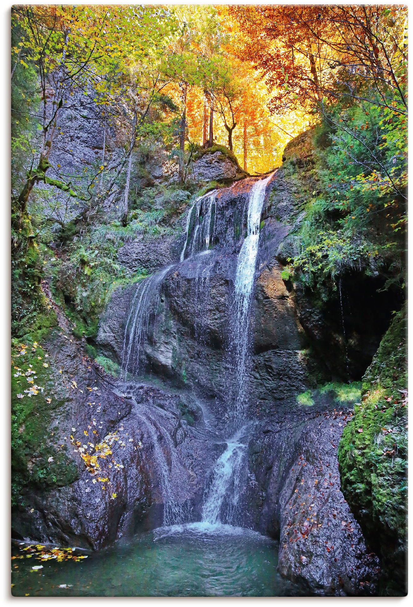 Artland Leinwandbild "Niedersonthofener Wasserfall im Allgäu" Wasserfallbilder 1 Stk. tlg. auf Holzrahmen gespannt
