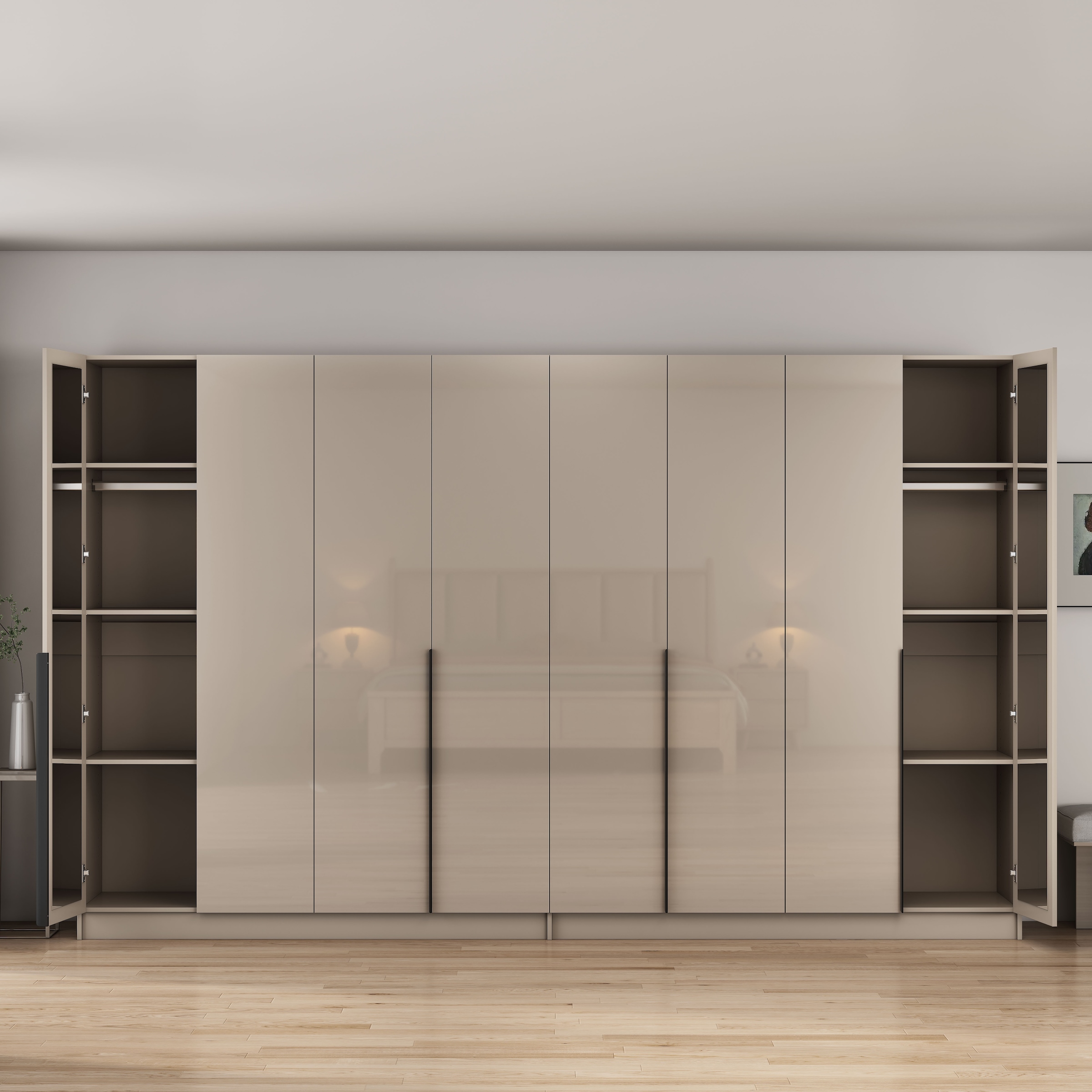 OTTO home Kleiderschrank »Annor Schlafzimmerschrank Breite 323 cm hochglanz Schrank Garderobe« Drehtürenschrank mit perfekter Innenausstattung - elegante Türgriffe