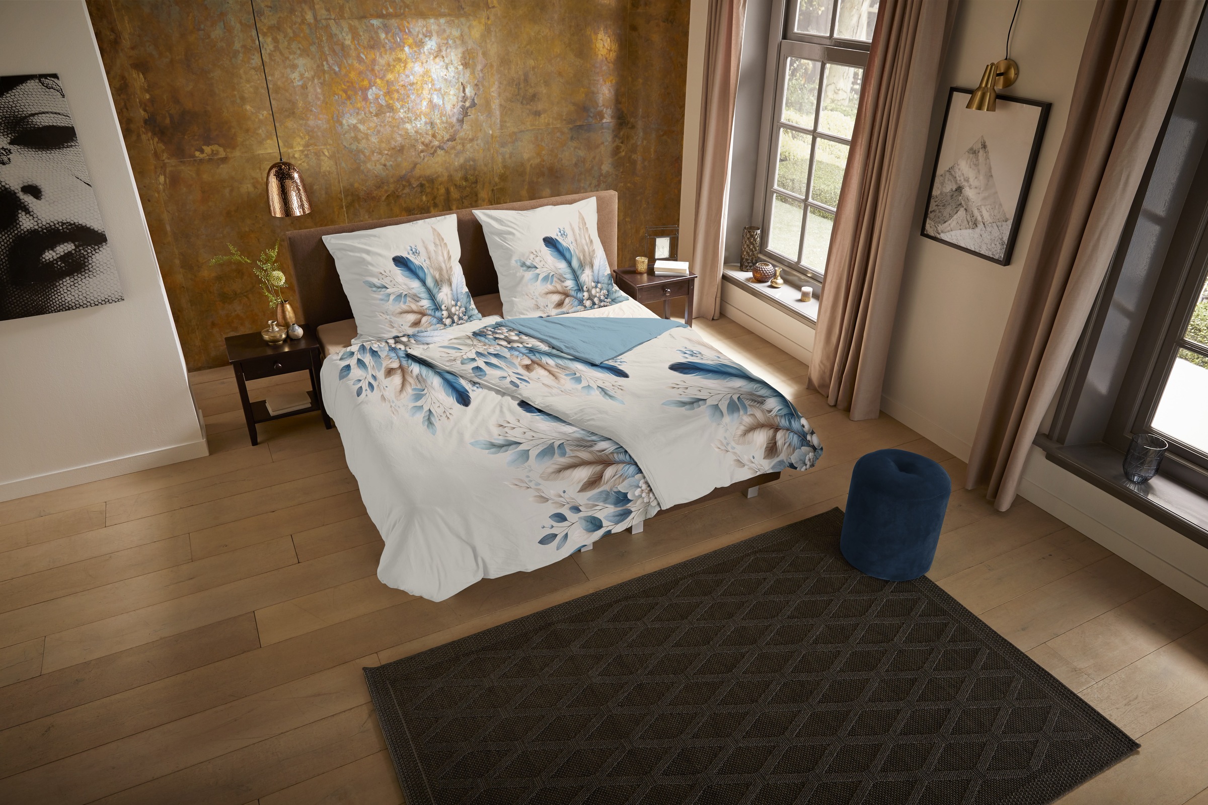 PURE luxury collection Wendebettwäsche "Alva" 3 Mikrofaser, Pflegeleicht, Reißverschluss, Wendeoptik, Federn, Blau